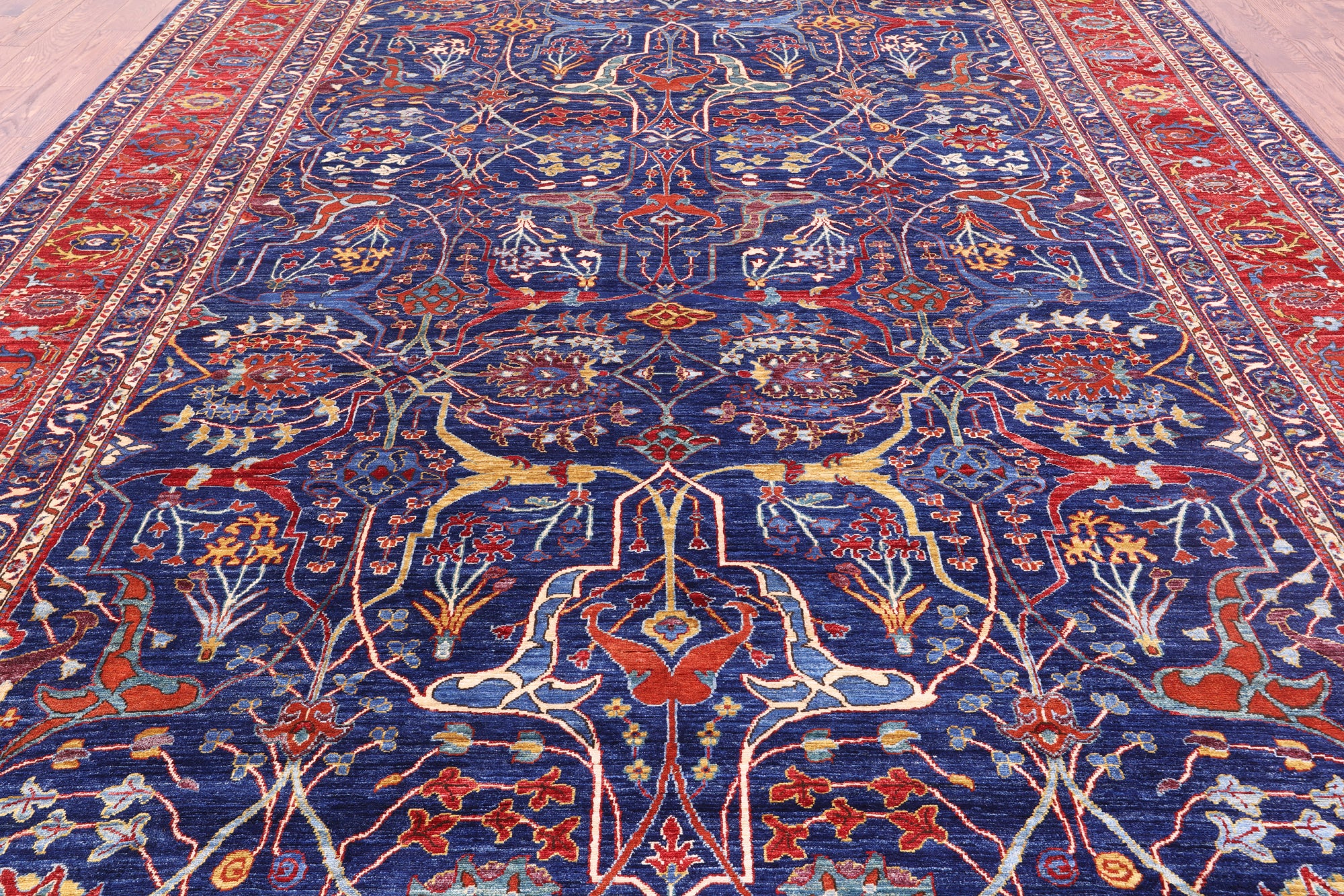 Blue Persian Fine Serapi Hand Knotted Wool Rug - 9' 10" X 13' 6" - Golden Nile