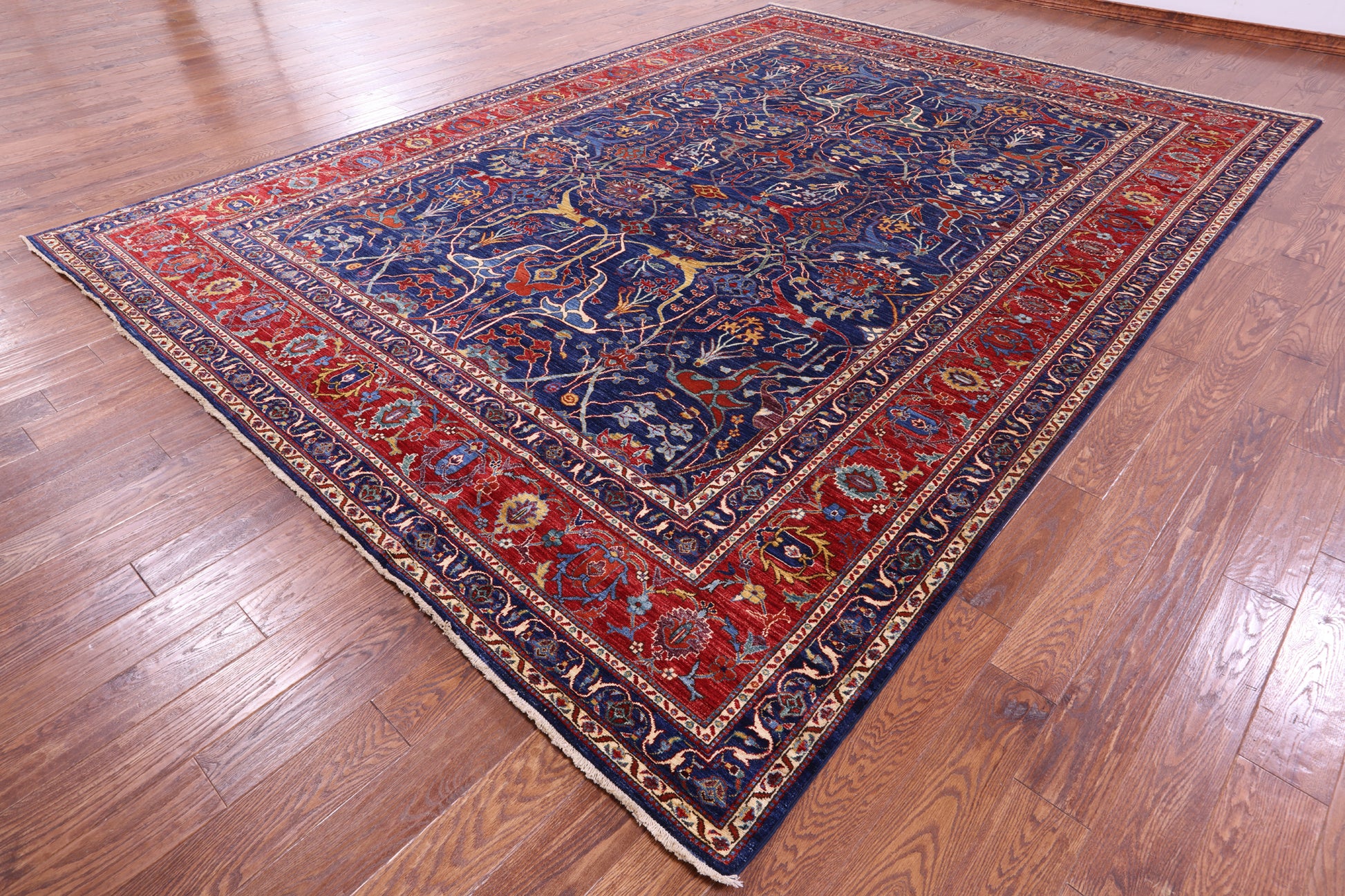 Blue Persian Fine Serapi Hand Knotted Wool Rug - 9' 10" X 13' 6" - Golden Nile