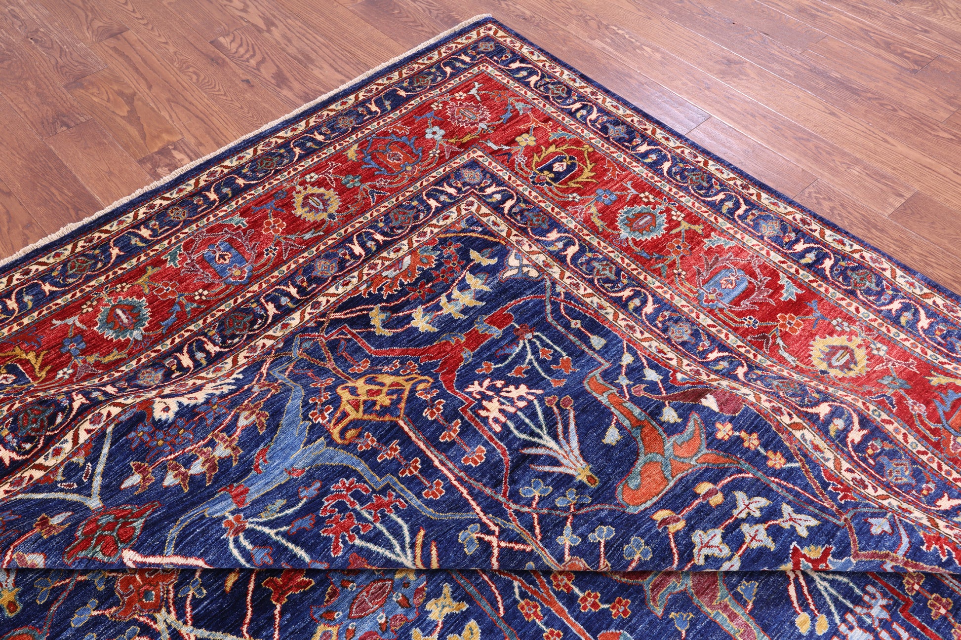 Blue Persian Fine Serapi Hand Knotted Wool Rug - 9' 10" X 13' 6" - Golden Nile