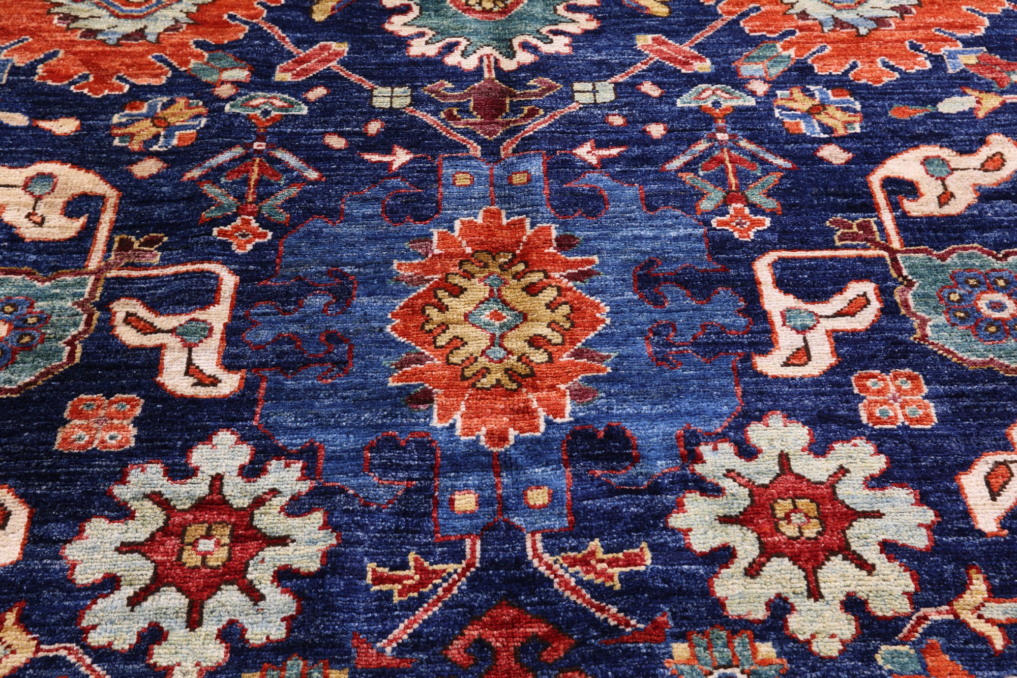 Blue Persian Fine Serapi Handmade Wool Rug - 11' 11" X 14' 10" - Golden Nile