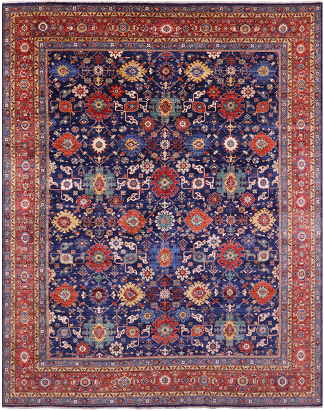Blue Persian Fine Serapi Handmade Wool Rug - 11' 11" X 14' 10" - Golden Nile