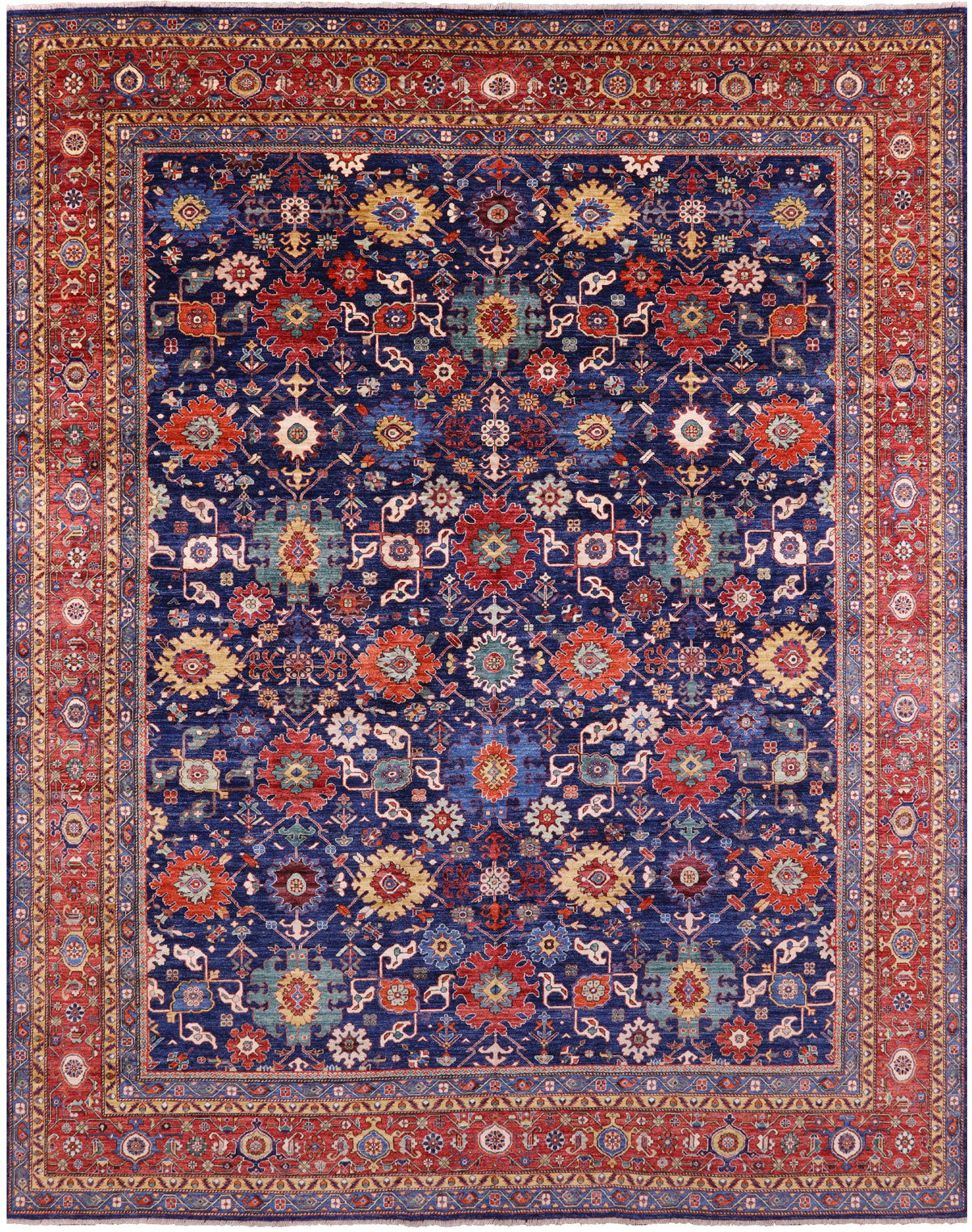 Blue Persian Fine Serapi Handmade Wool Rug - 11' 11" X 14' 10" - Golden Nile