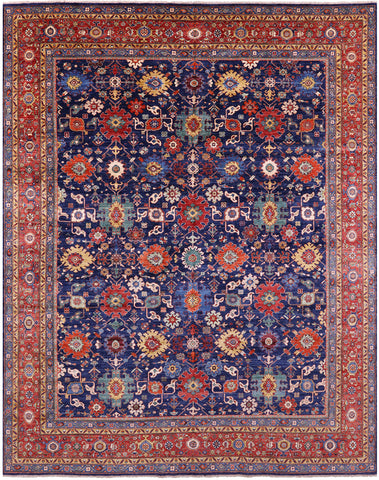 Blue Persian Fine Serapi Handmade Wool Rug - 11' 11