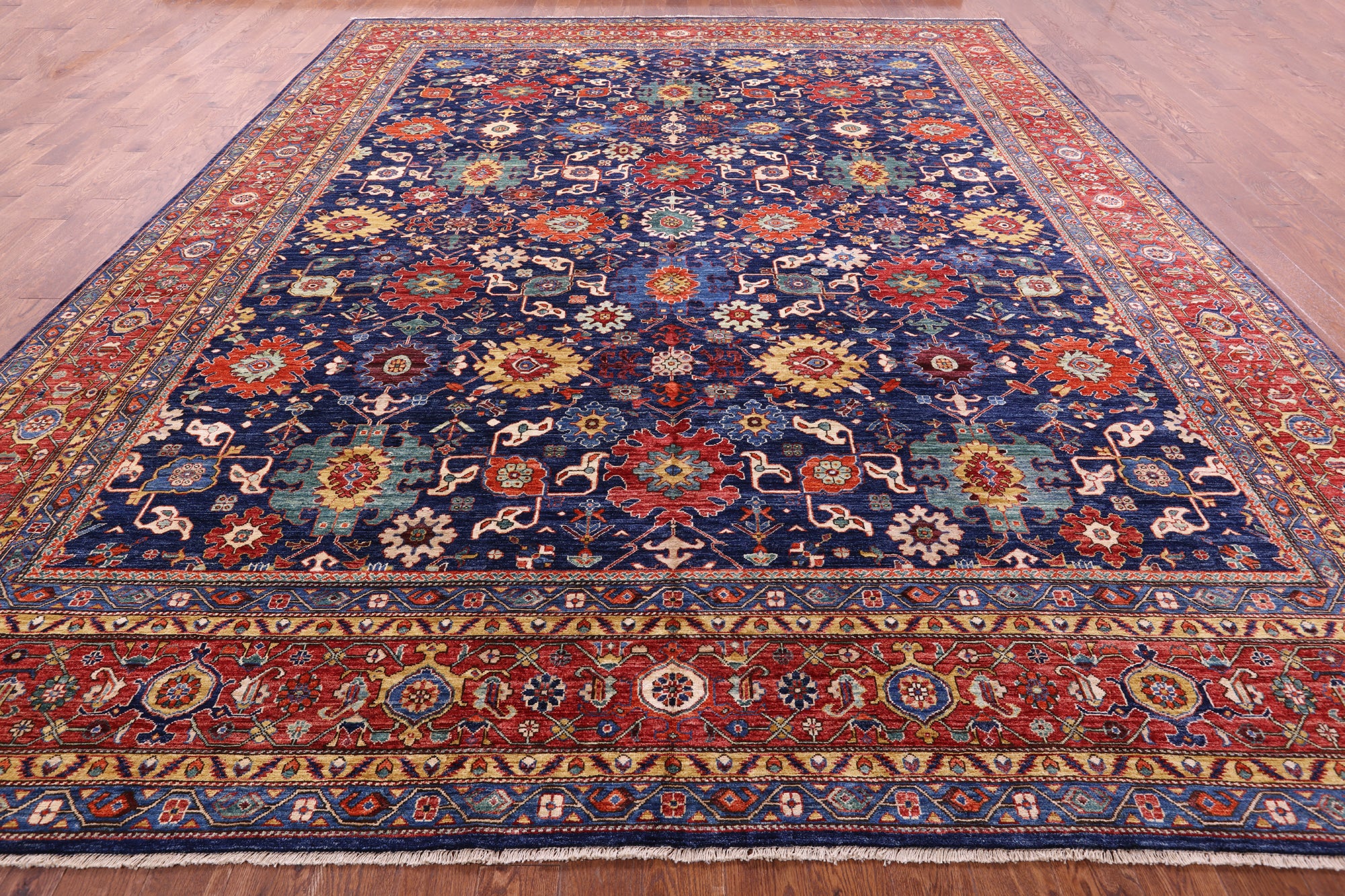 Blue Persian Fine Serapi Handmade Wool Rug - 11' 11" X 14' 10" - Golden Nile