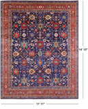 Blue Persian Fine Serapi Handmade Wool Rug - 11' 11" X 14' 10" - Golden Nile
