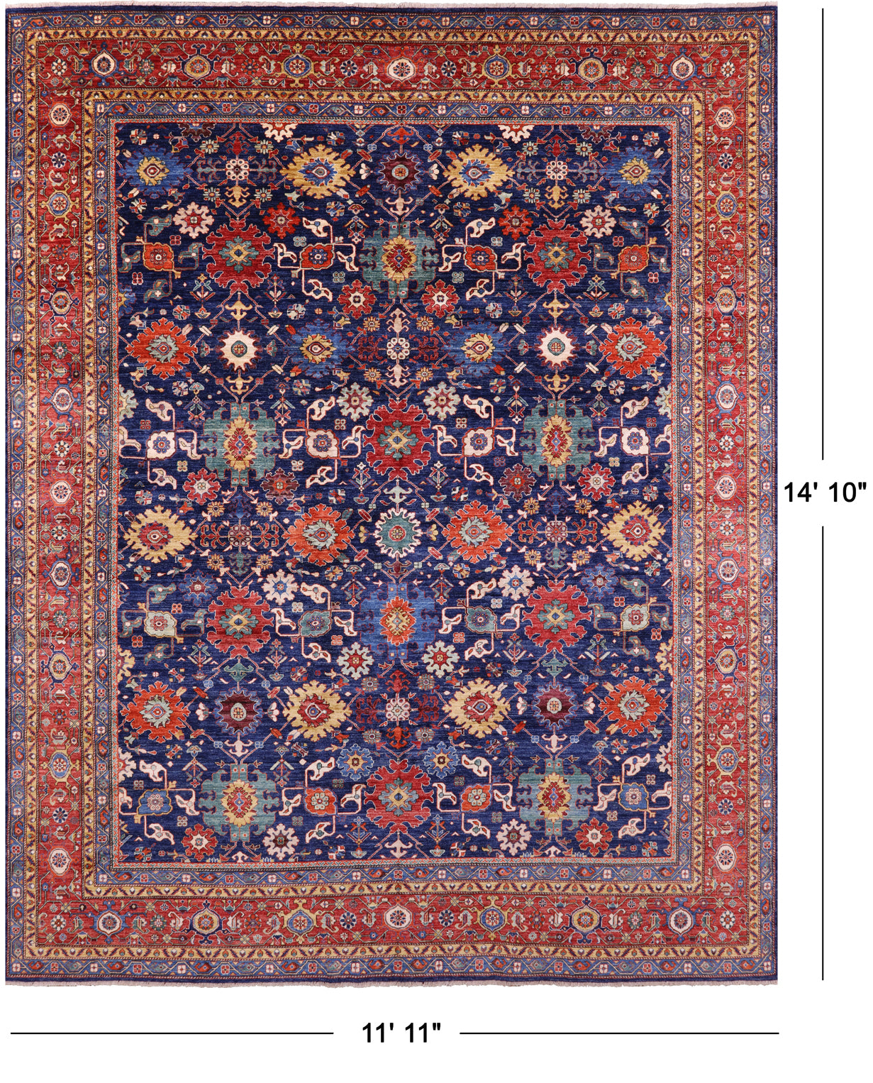 Blue Persian Fine Serapi Handmade Wool Rug - 11' 11" X 14' 10" - Golden Nile