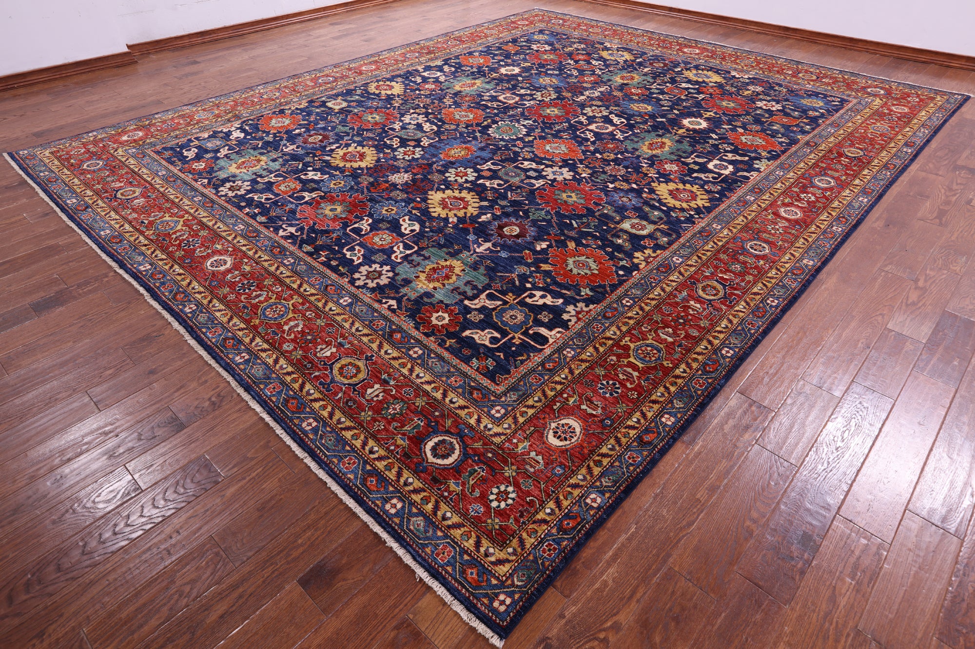 Blue Persian Fine Serapi Handmade Wool Rug - 11' 11" X 14' 10" - Golden Nile