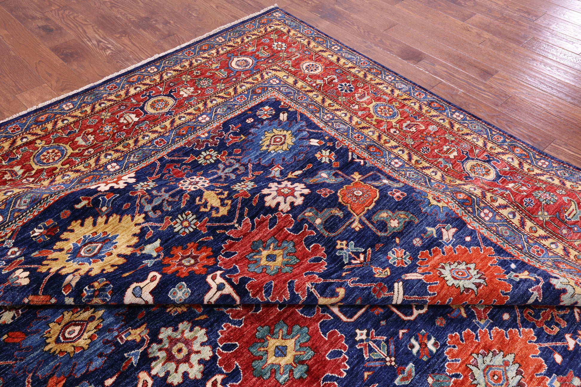 Blue Persian Fine Serapi Handmade Wool Rug - 11' 11" X 14' 10" - Golden Nile