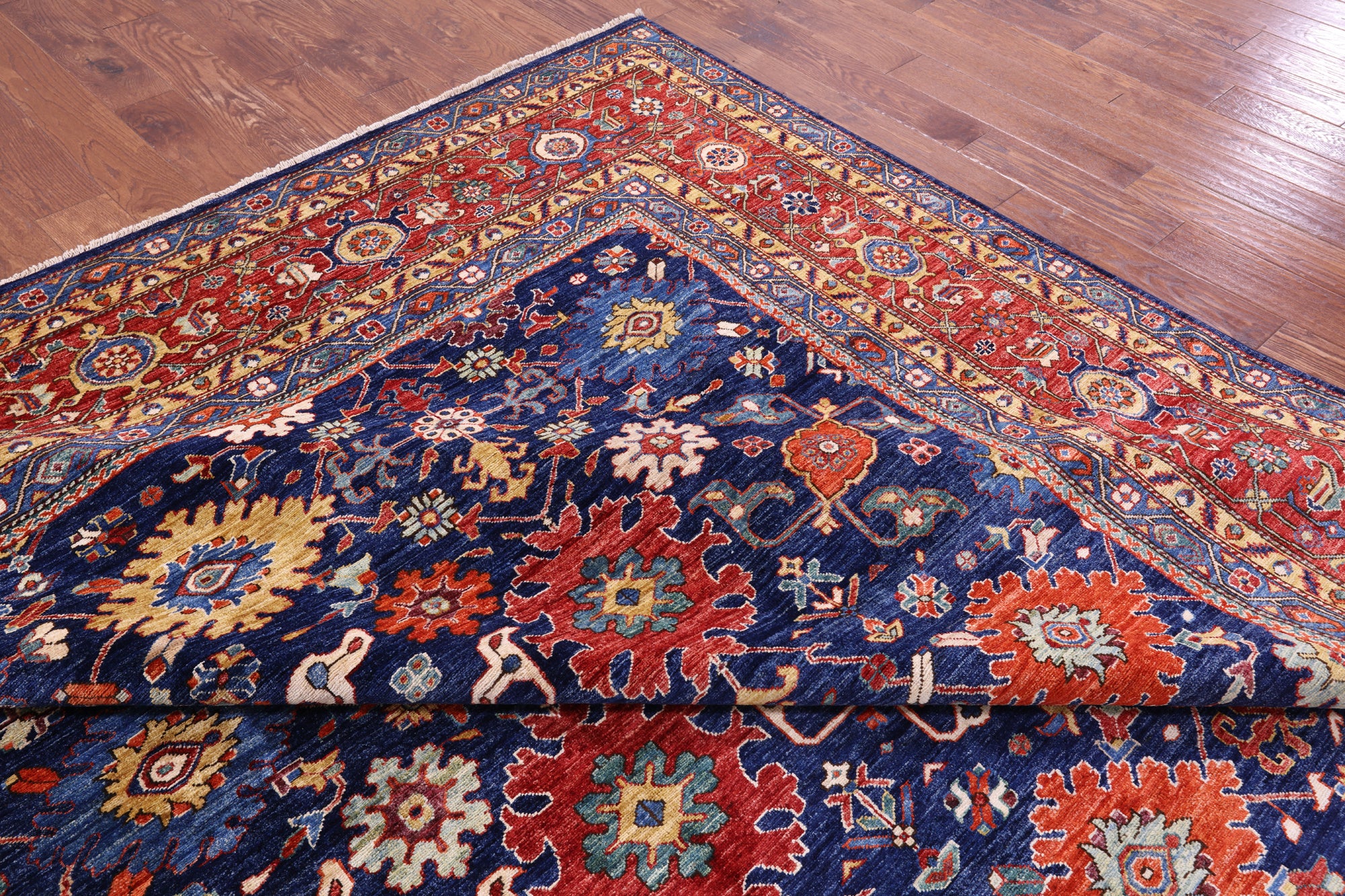 Blue Persian Fine Serapi Handmade Wool Rug - 11' 11" X 14' 10" - Golden Nile