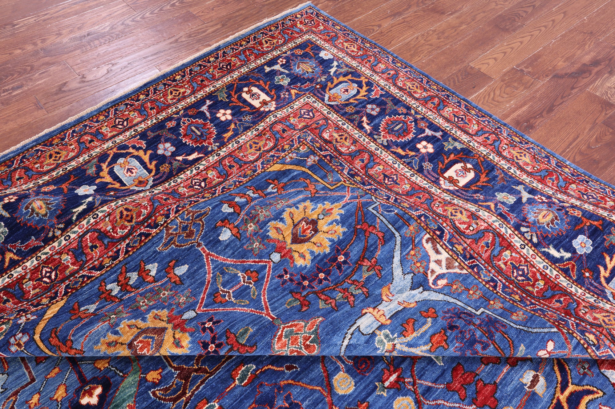 Blue Persian Fine Serapi Hand Knotted Wool Rug - 13' 10" X 22' 10" - Golden Nile