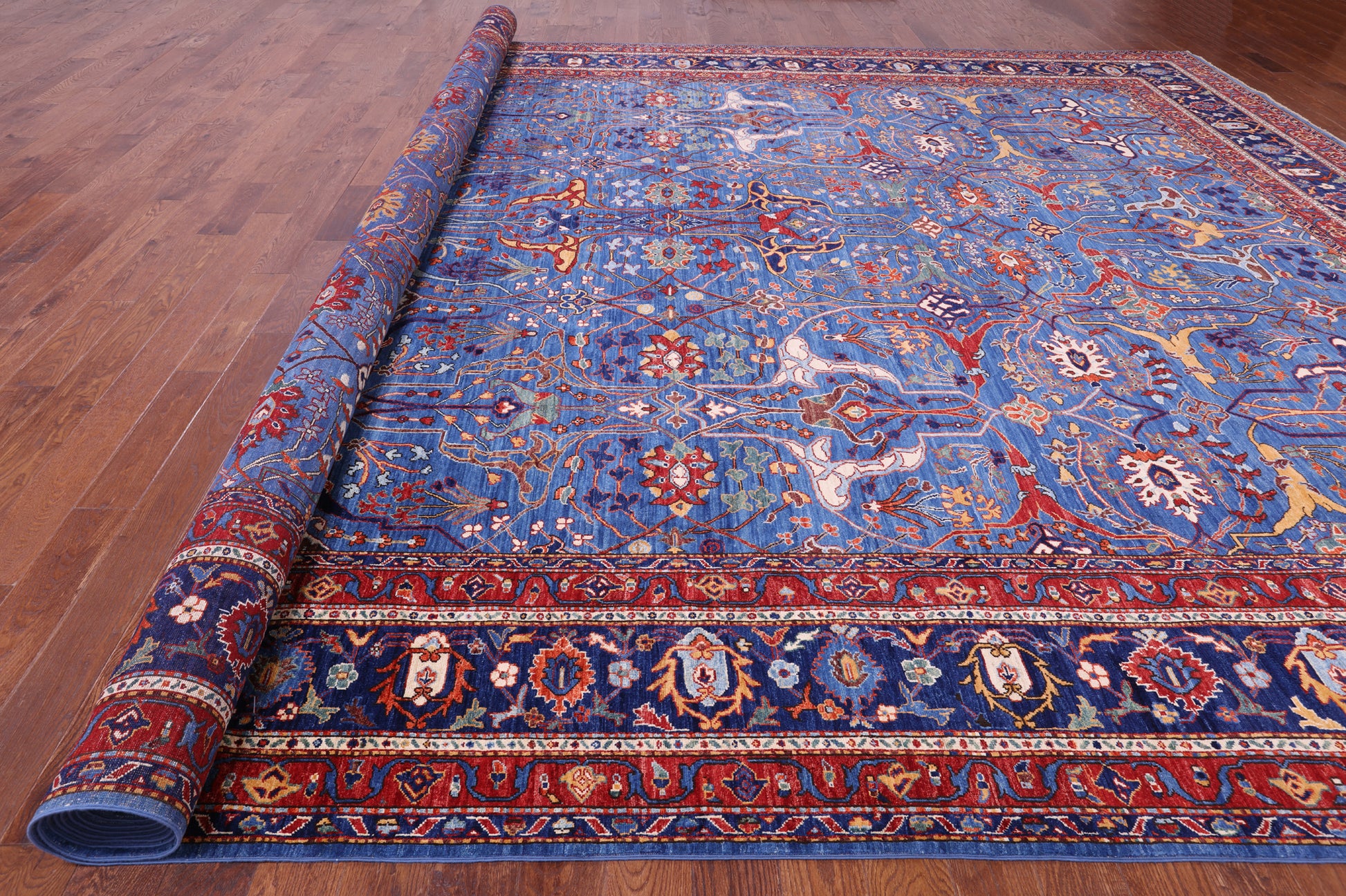 Blue Persian Fine Serapi Hand Knotted Wool Rug - 13' 10" X 22' 10" - Golden Nile