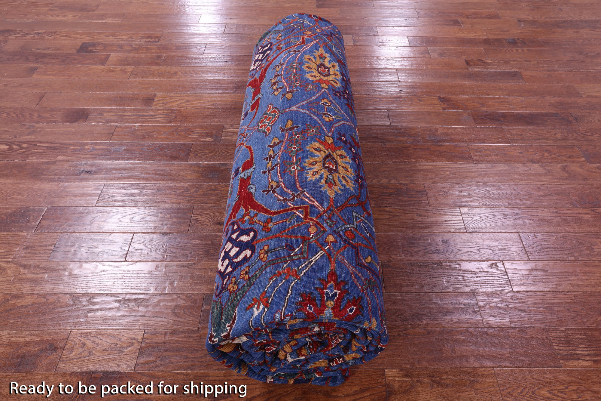 Blue Persian Fine Serapi Hand Knotted Wool Rug - 13' 10" X 22' 10" - Golden Nile