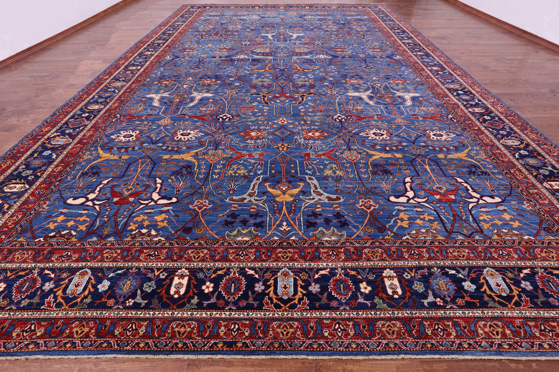 Blue Persian Fine Serapi Hand Knotted Wool Rug - 13' 10" X 22' 10" - Golden Nile