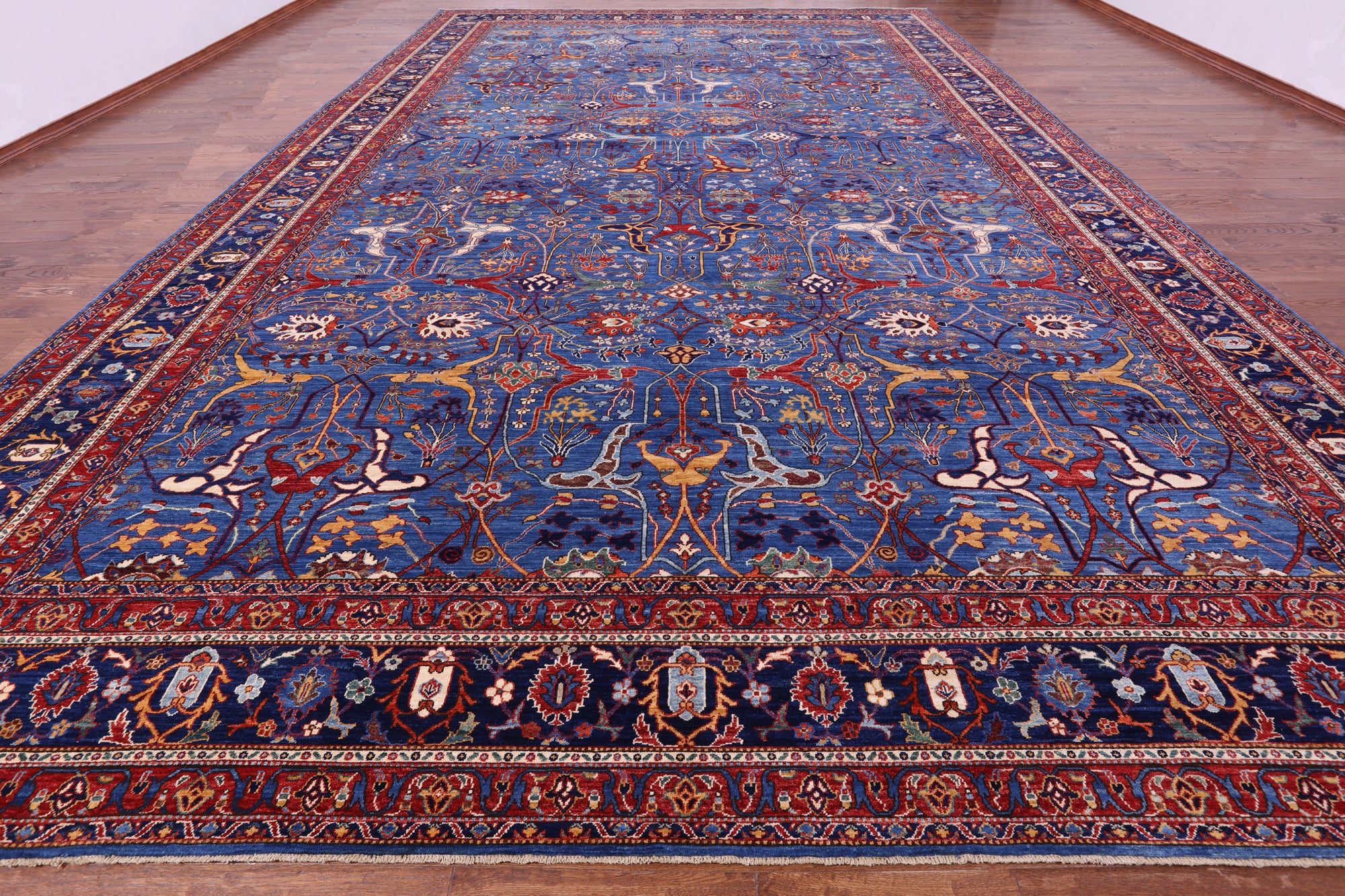 Blue Persian Fine Serapi Hand Knotted Wool Rug - 13' 10" X 22' 10" - Golden Nile