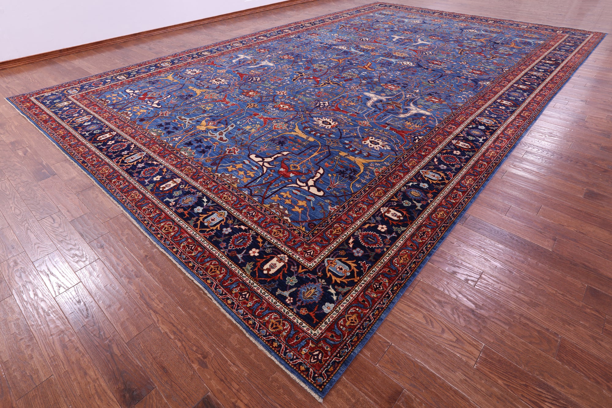 Blue Persian Fine Serapi Hand Knotted Wool Rug - 13' 10" X 22' 10" - Golden Nile