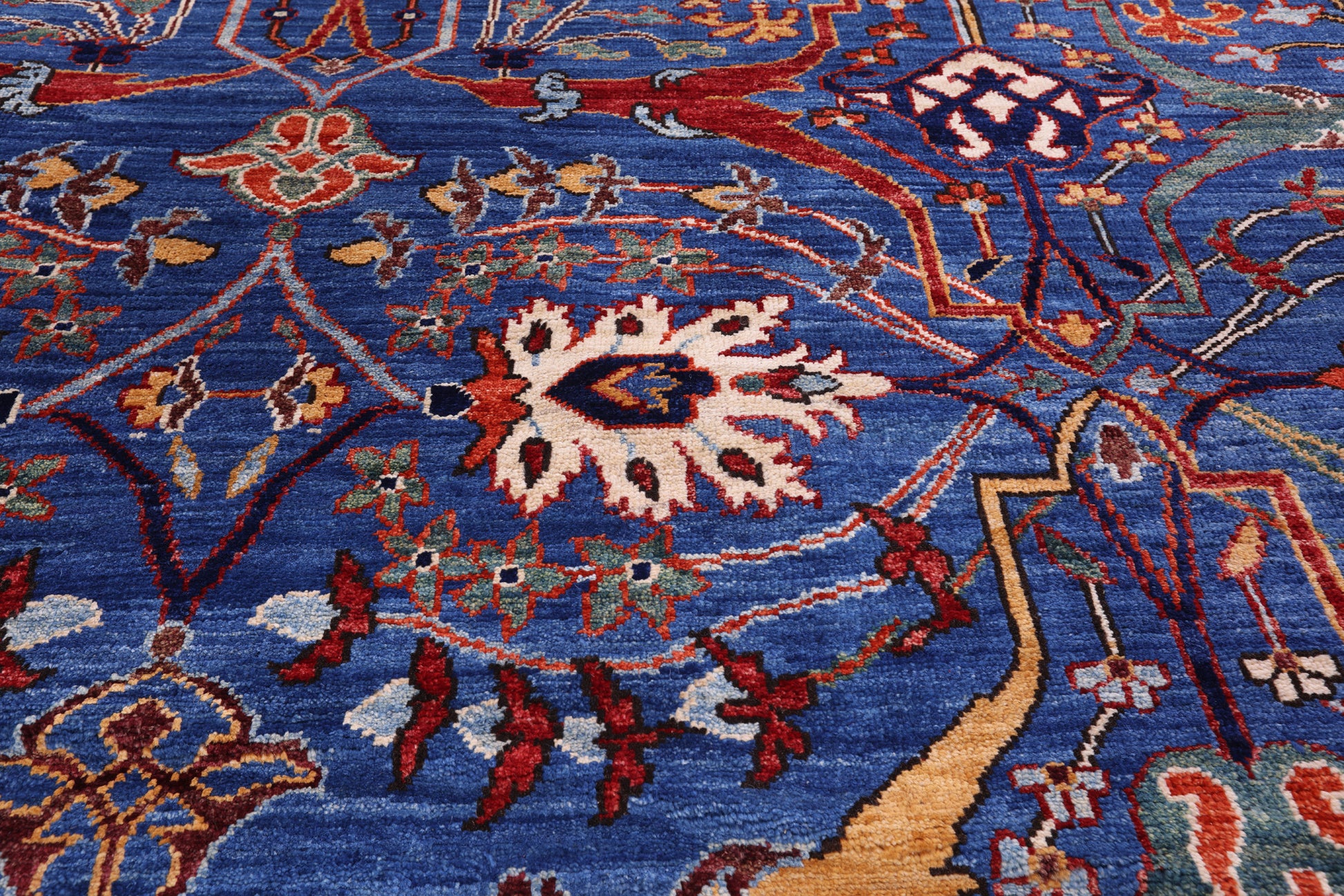 Blue Persian Fine Serapi Hand Knotted Wool Rug - 13' 10" X 22' 10" - Golden Nile