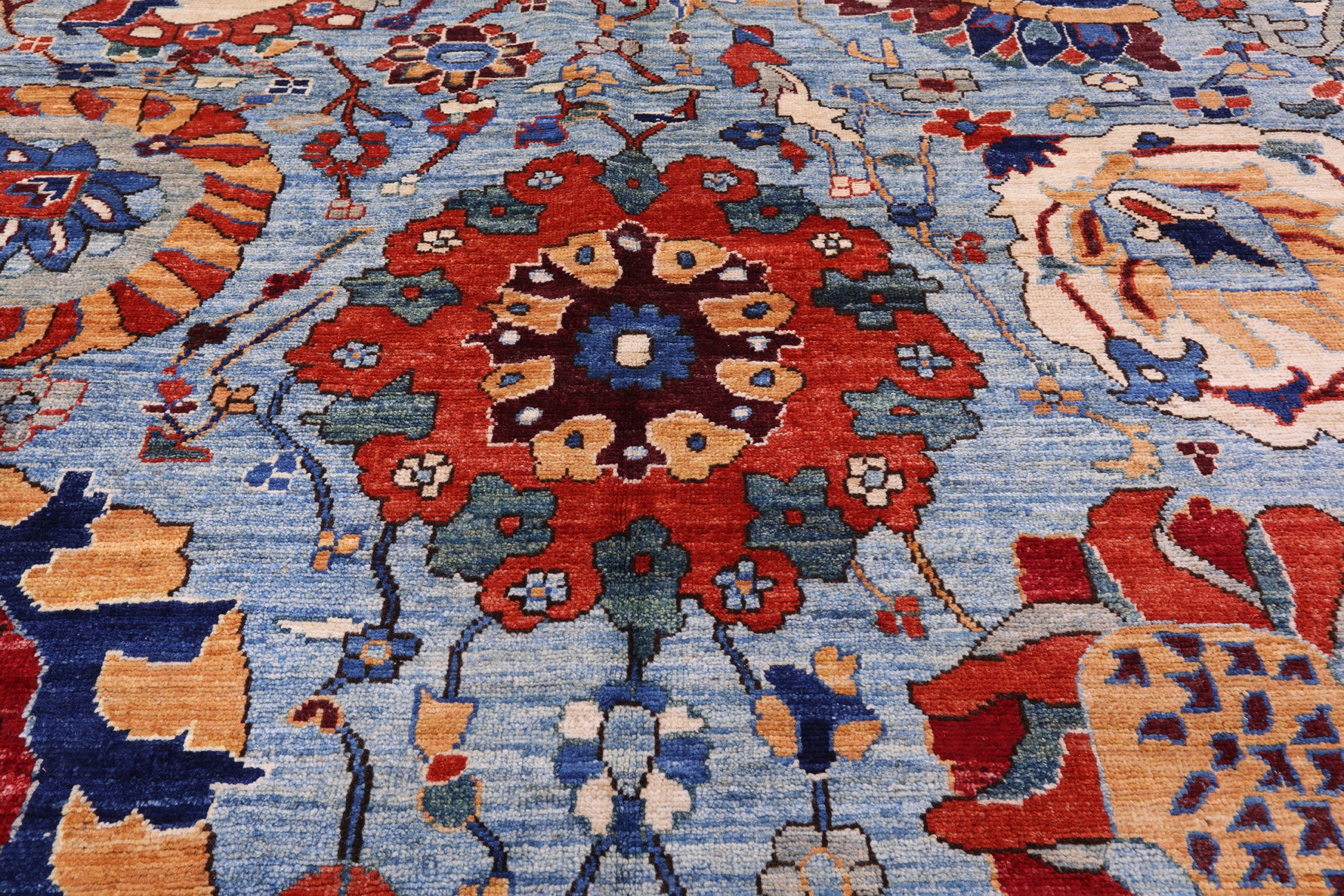 Blue Persian Fine Serapi Hand Knotted Wool Rug - 14' 5" X 23' 10" - Golden Nile