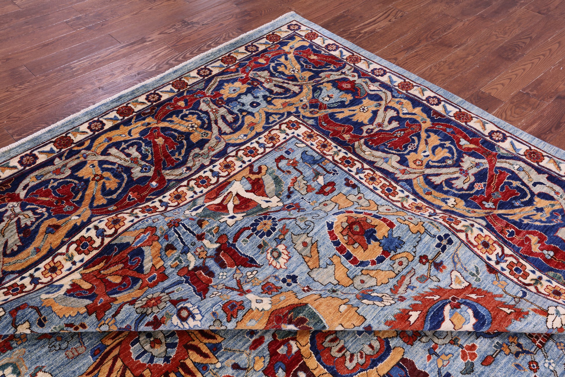 Blue Persian Fine Serapi Hand Knotted Wool Rug - 14' 5" X 23' 10" - Golden Nile