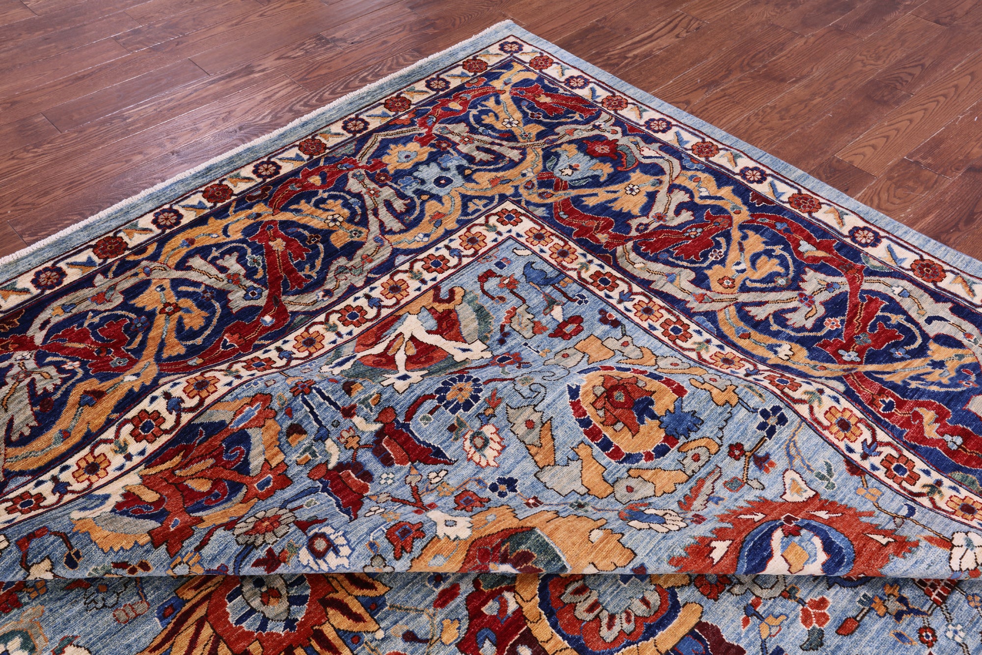 Blue Persian Fine Serapi Hand Knotted Wool Rug - 14' 5" X 23' 10" - Golden Nile