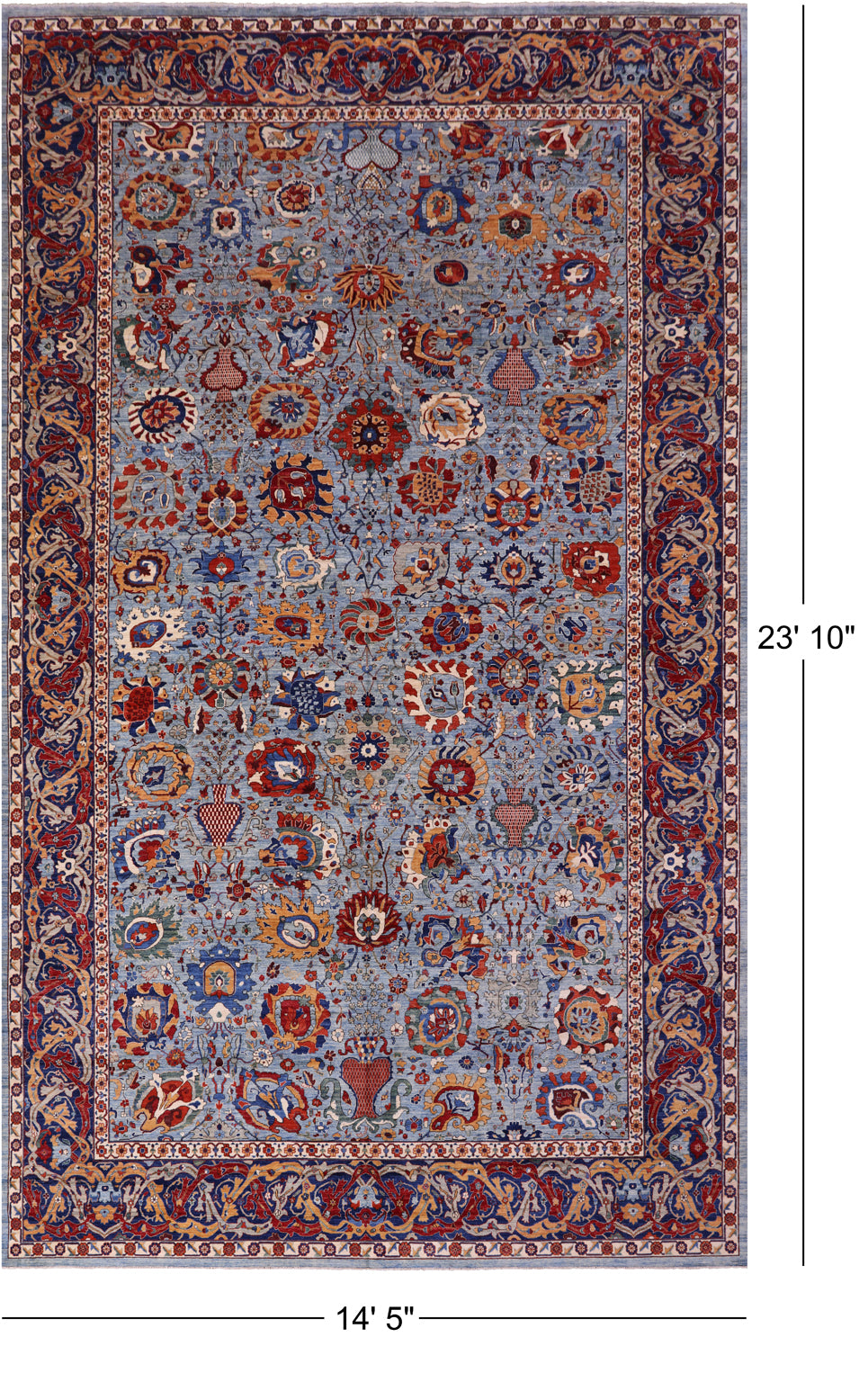 Blue Persian Fine Serapi Hand Knotted Wool Rug - 14' 5" X 23' 10" - Golden Nile