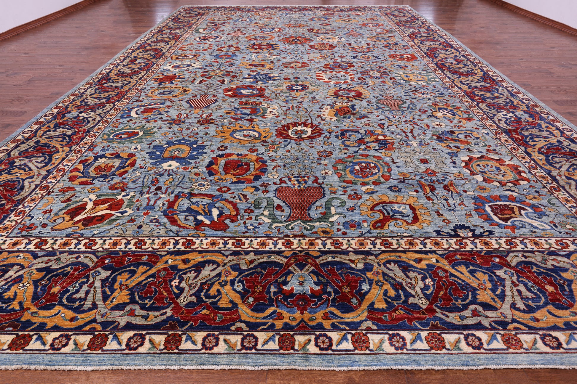 Blue Persian Fine Serapi Hand Knotted Wool Rug - 14' 5" X 23' 10" - Golden Nile