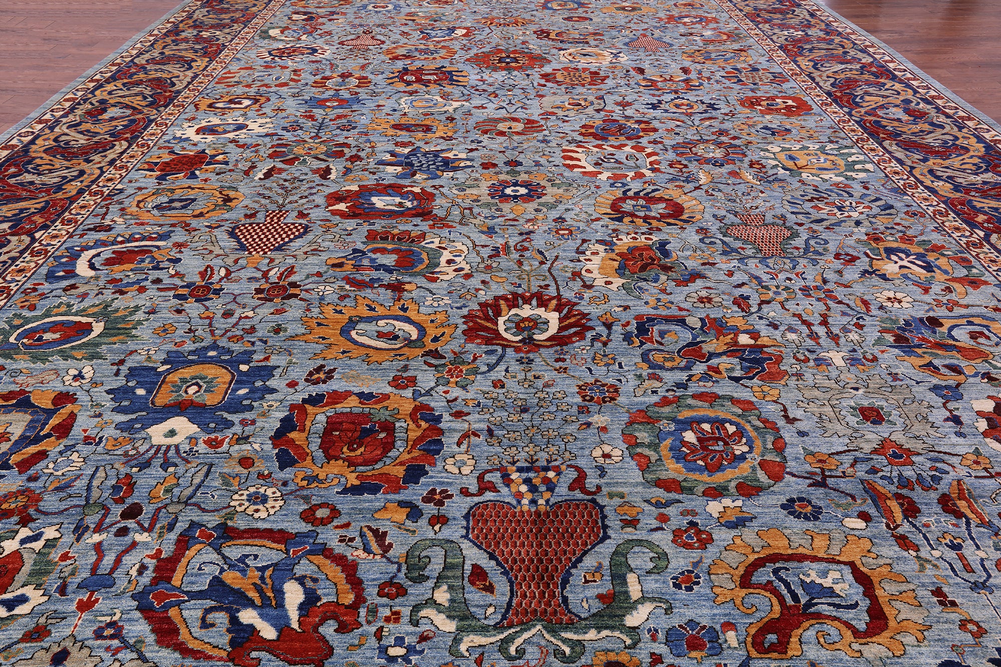 Blue Persian Fine Serapi Hand Knotted Wool Rug - 14' 5" X 23' 10" - Golden Nile