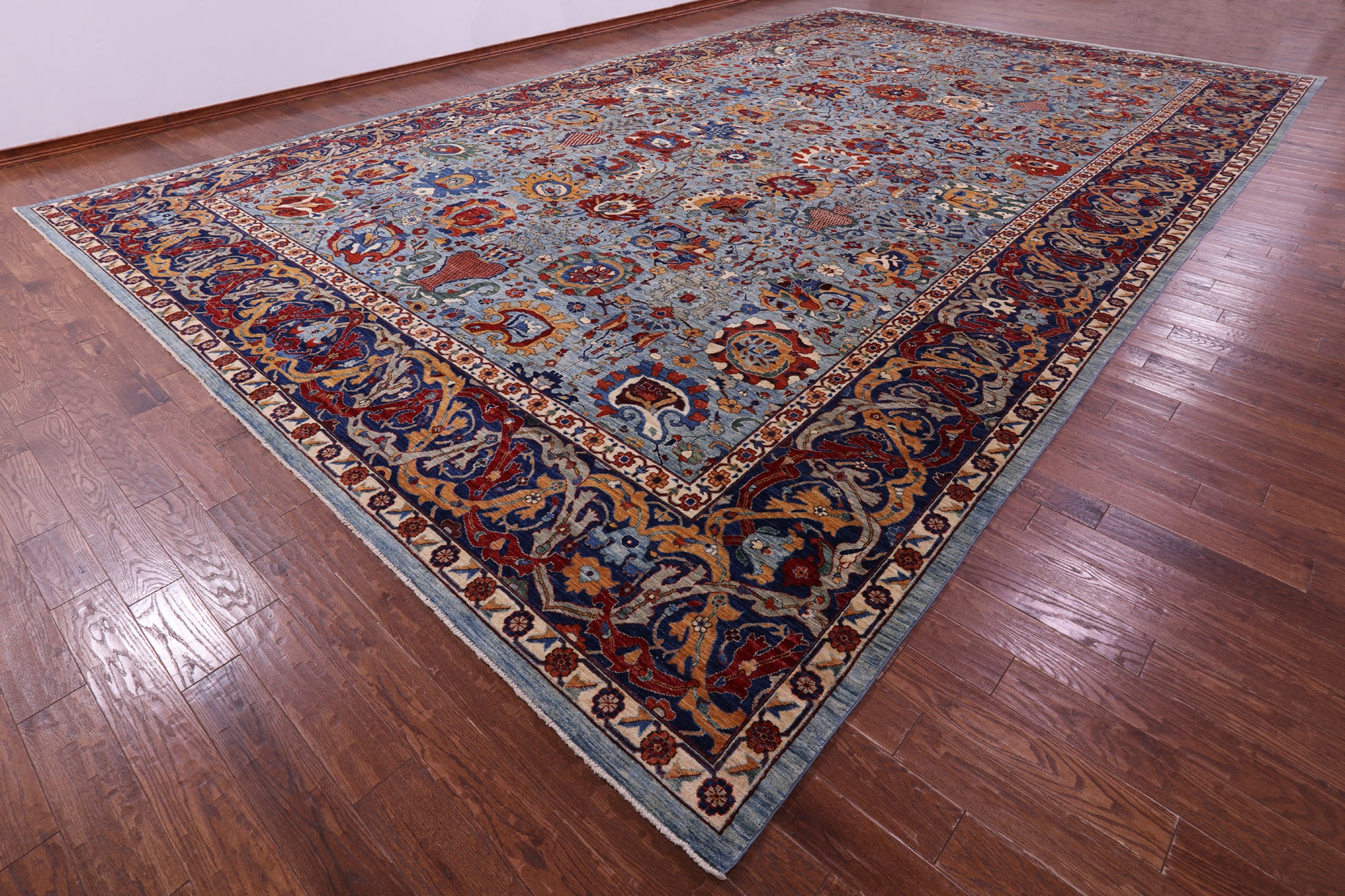 Blue Persian Fine Serapi Hand Knotted Wool Rug - 14' 5" X 23' 10" - Golden Nile
