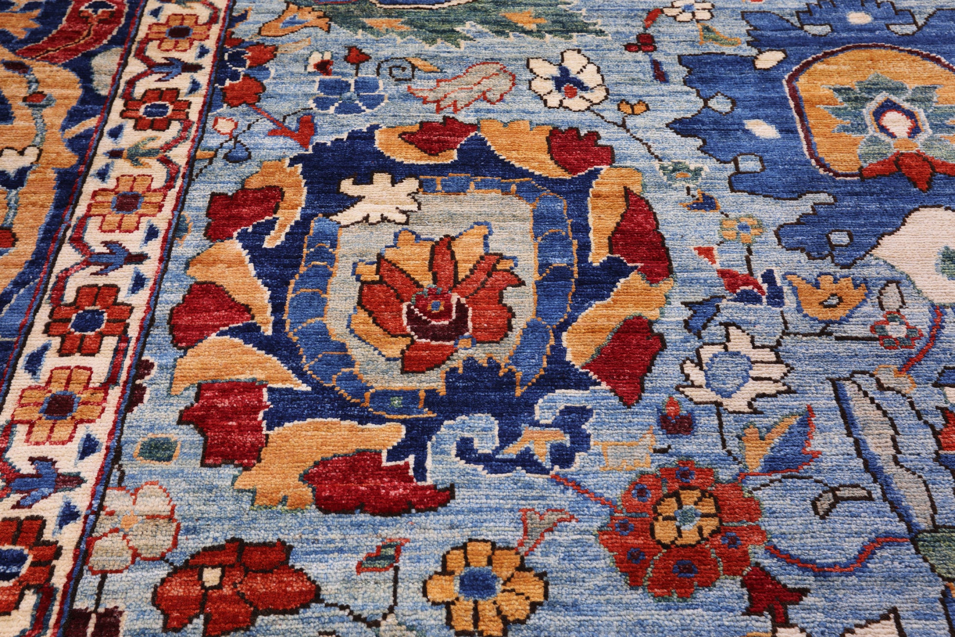 Blue Persian Fine Serapi Hand Knotted Wool Rug - 14' 5" X 23' 10" - Golden Nile