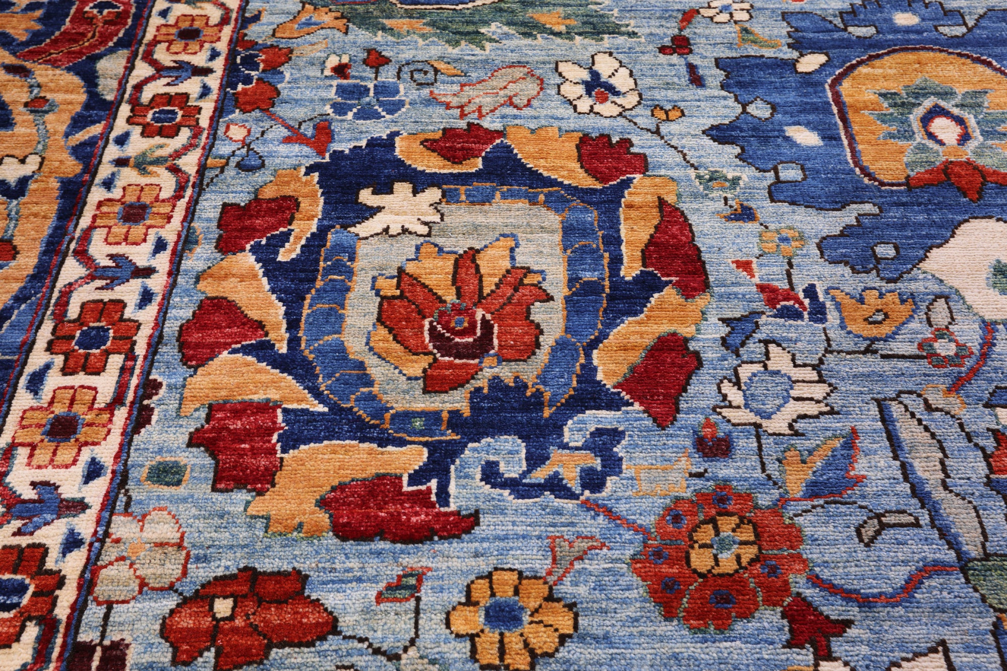 Blue Persian Fine Serapi Hand Knotted Wool Rug - 14' 5" X 23' 10" - Golden Nile