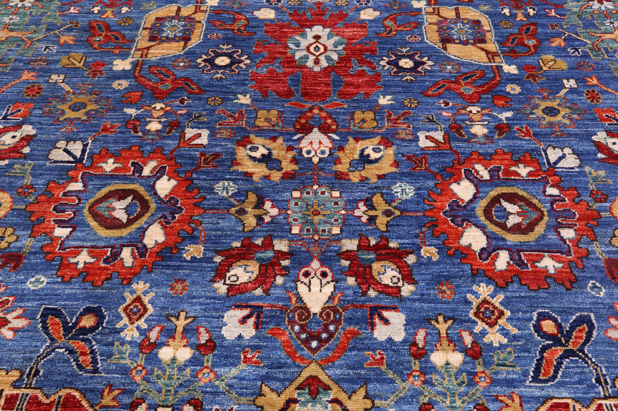 Blue Persian Fine Serapi Hand Knotted Wool Rug - 11' 9" X 15' 0" - Golden Nile