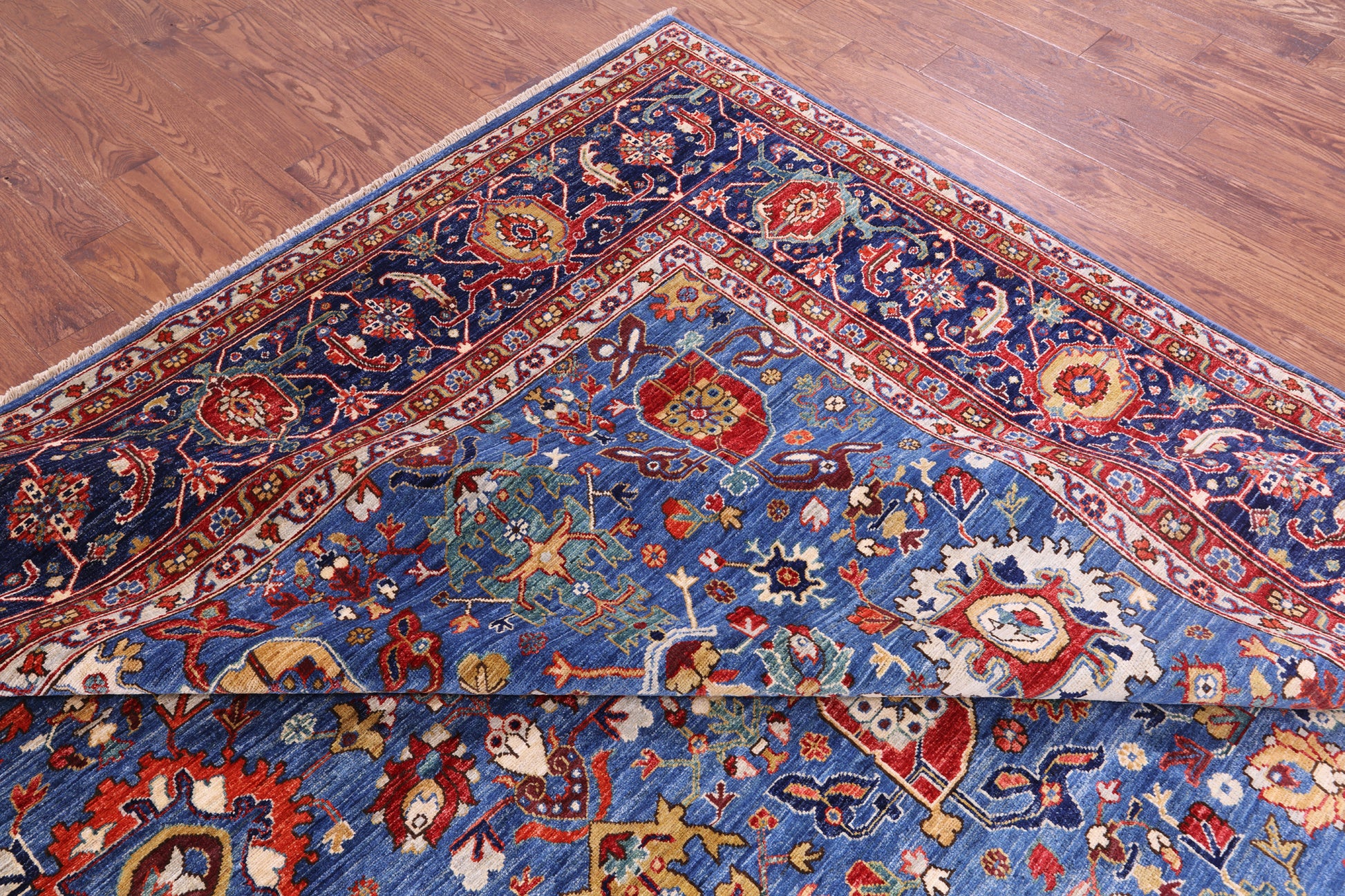 Blue Persian Fine Serapi Hand Knotted Wool Rug - 11' 9" X 15' 0" - Golden Nile