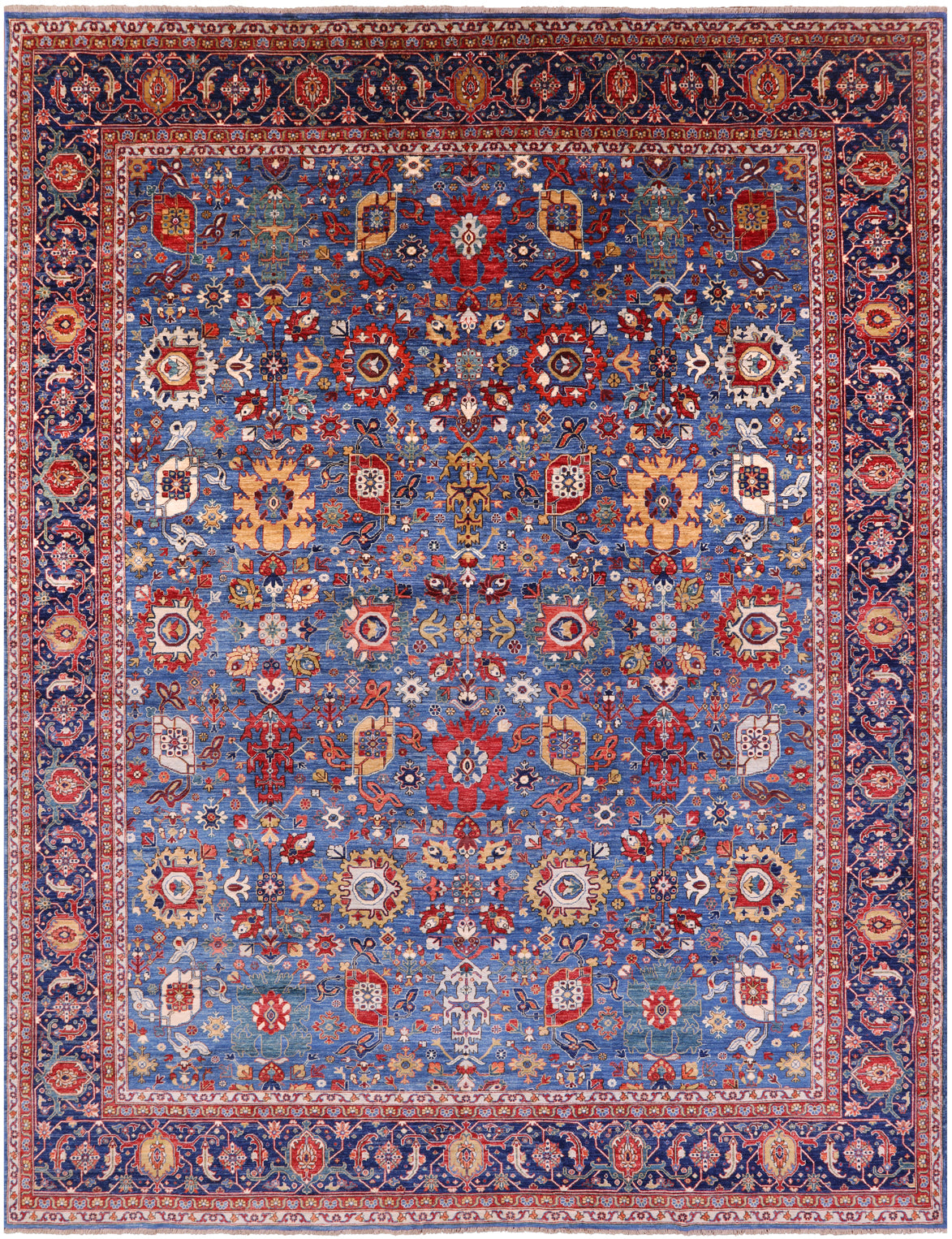 Blue Persian Fine Serapi Hand Knotted Wool Rug - 11' 9" X 15' 0" - Golden Nile