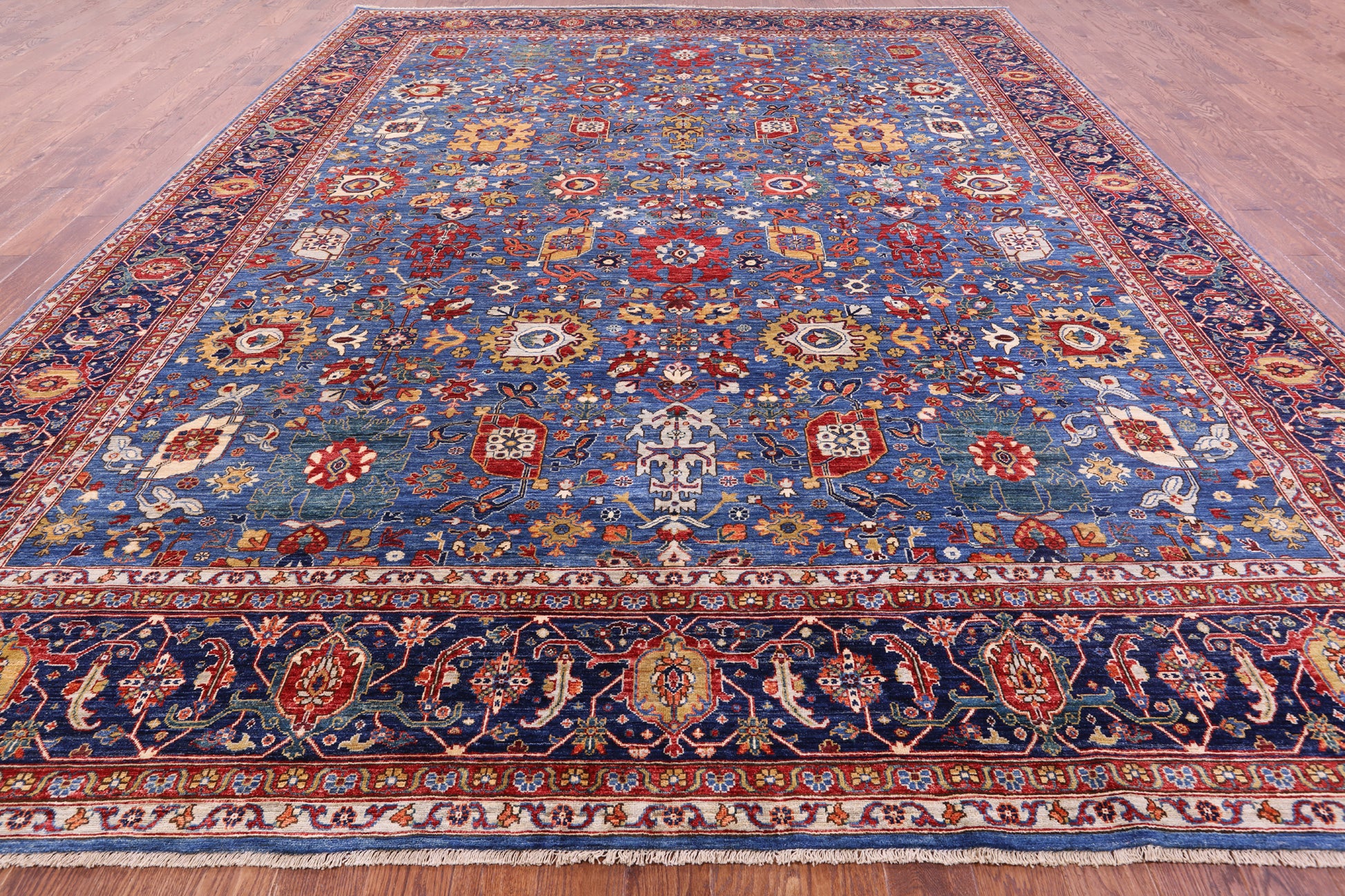 Blue Persian Fine Serapi Hand Knotted Wool Rug - 11' 9" X 15' 0" - Golden Nile
