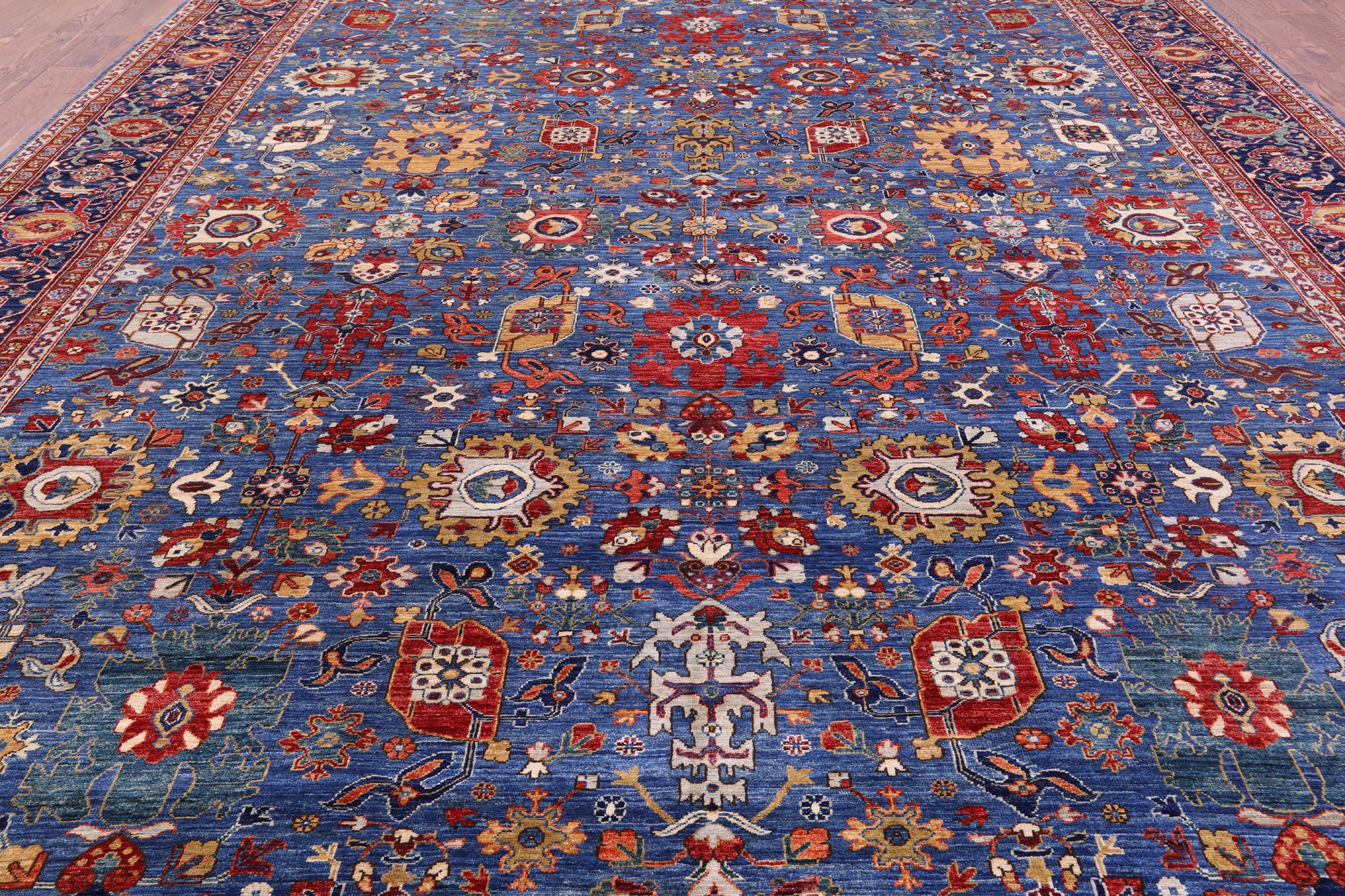 Blue Persian Fine Serapi Hand Knotted Wool Rug - 11' 9" X 15' 0" - Golden Nile