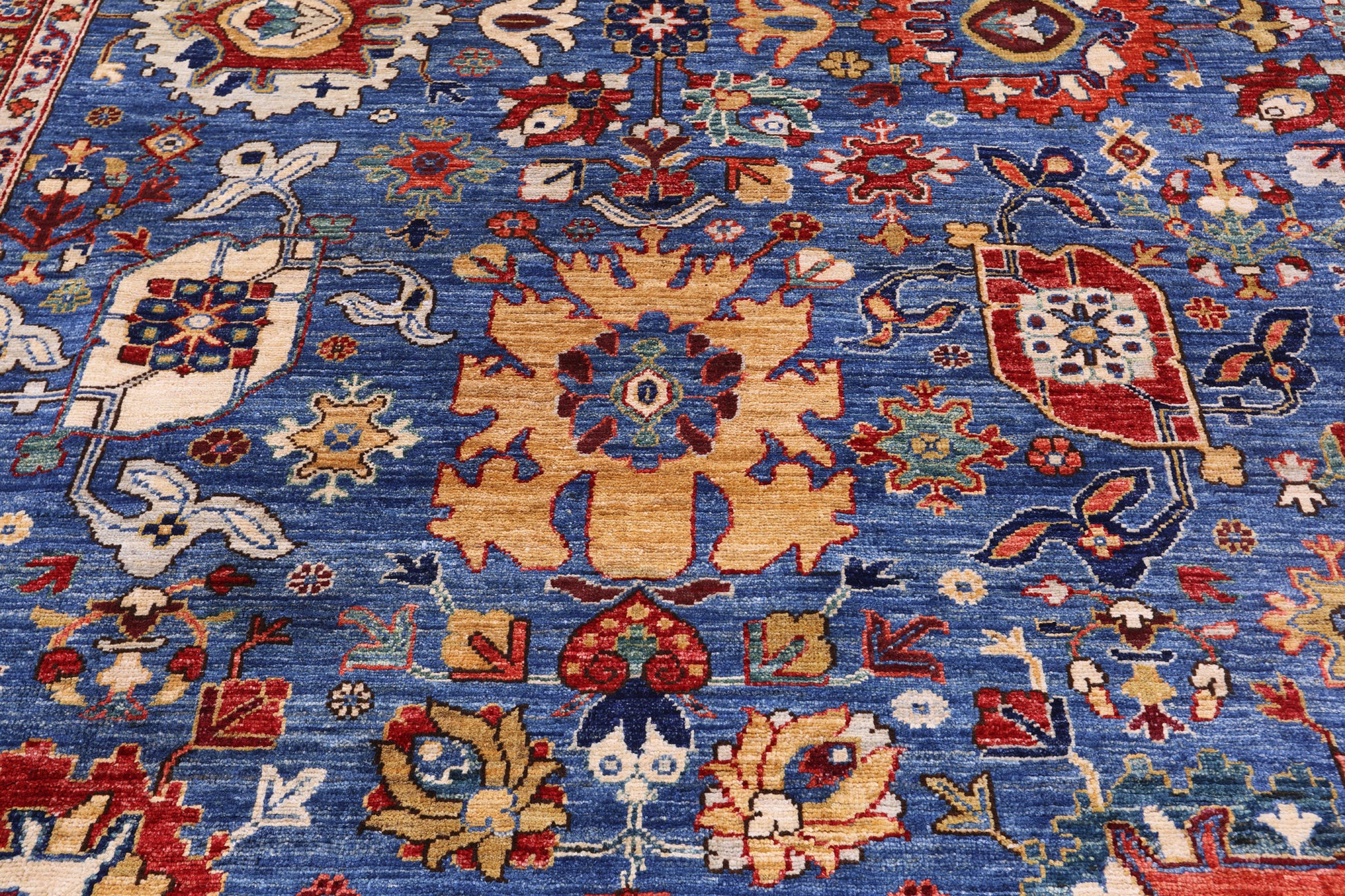 Blue Persian Fine Serapi Hand Knotted Wool Rug - 11' 9" X 15' 0" - Golden Nile