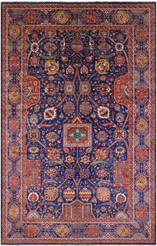 Blue Persian Fine Serapi Handmade Wool Rug - 11' 11