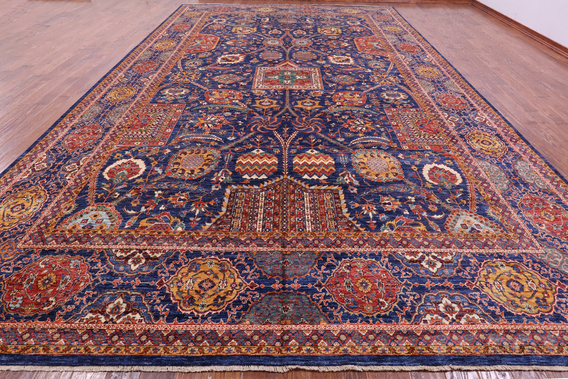 Blue Persian Fine Serapi Handmade Wool Rug - 11' 11" X 18' 7" - Golden Nile