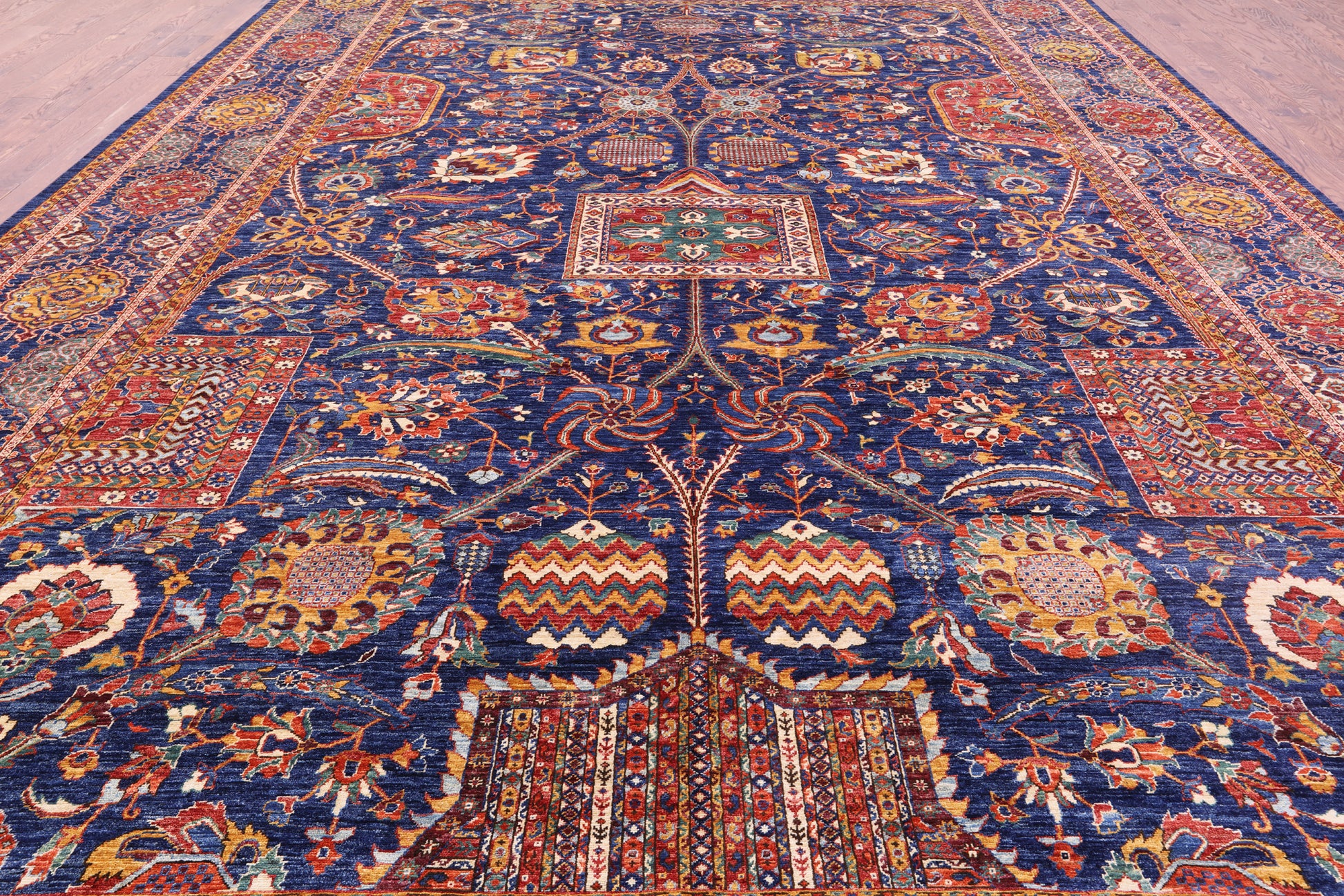 Blue Persian Fine Serapi Handmade Wool Rug - 11' 11" X 18' 7" - Golden Nile