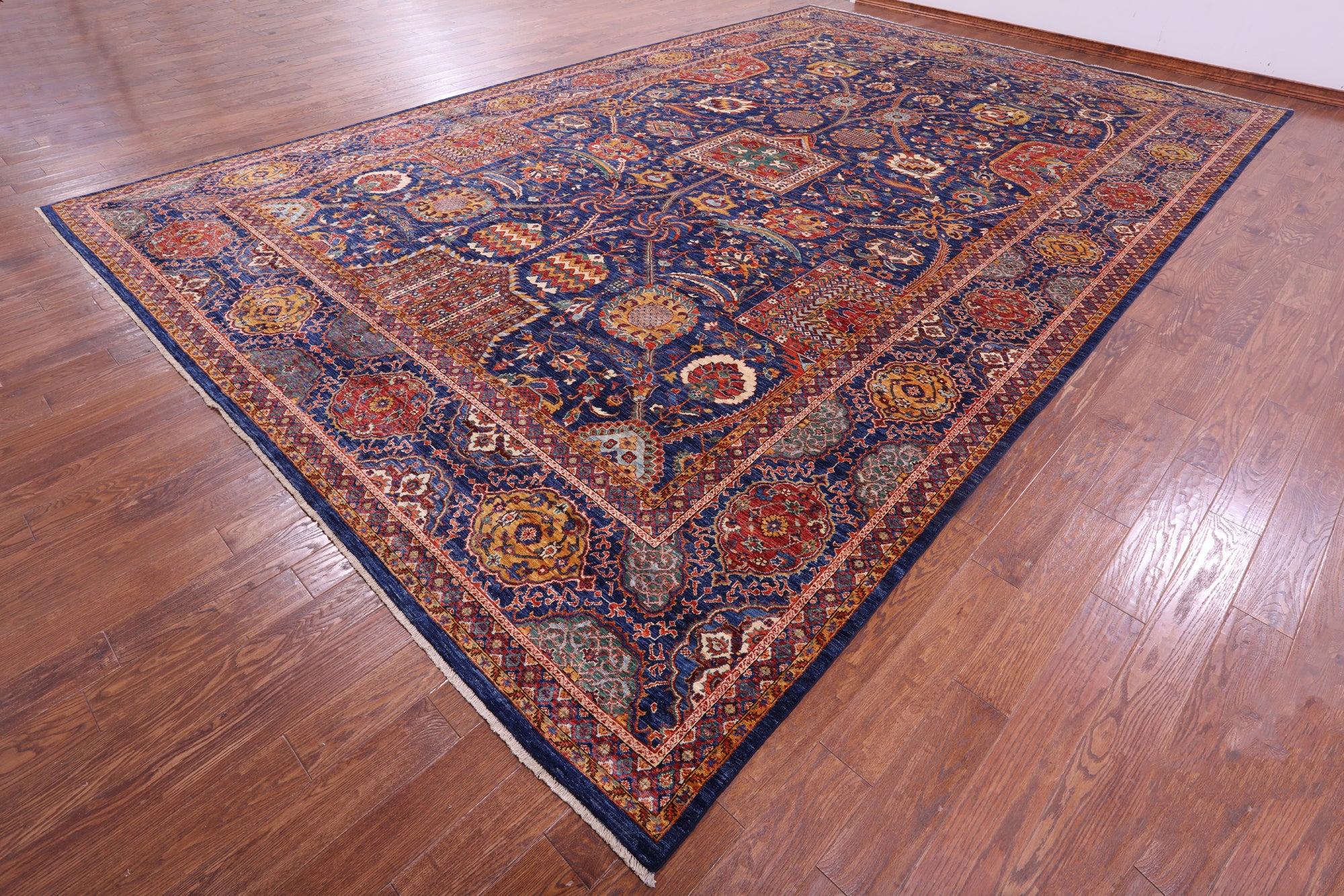 Blue Persian Fine Serapi Handmade Wool Rug - 11' 11" X 18' 7" - Golden Nile