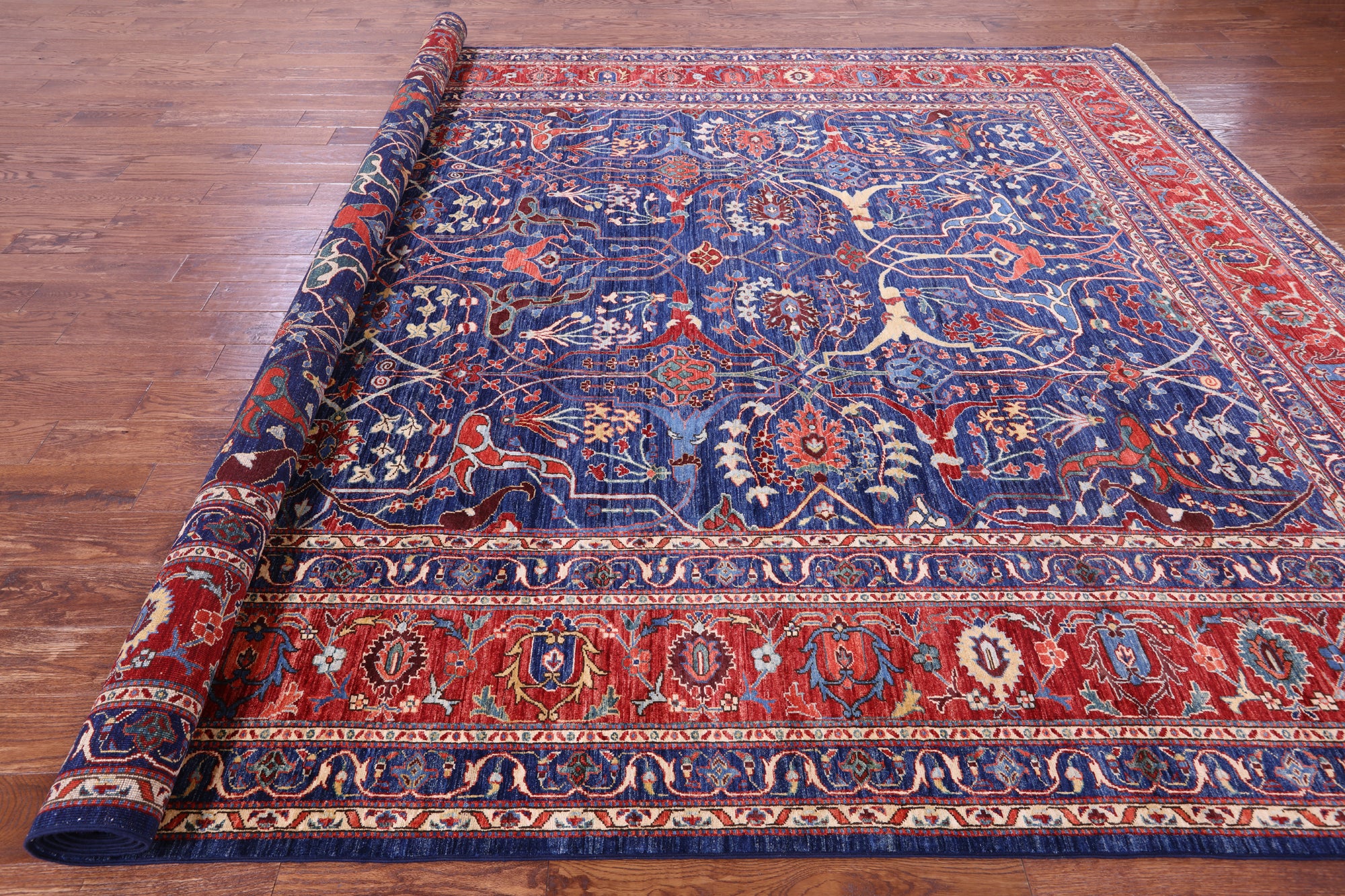Blue Persian Fine Serapi Hand Knotted Wool Rug - 9' 10" X 13' 7" - Golden Nile