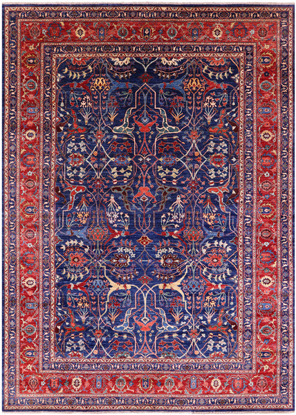 Blue Persian Fine Serapi Hand Knotted Wool Rug - 9' 10" X 13' 7" - Golden Nile