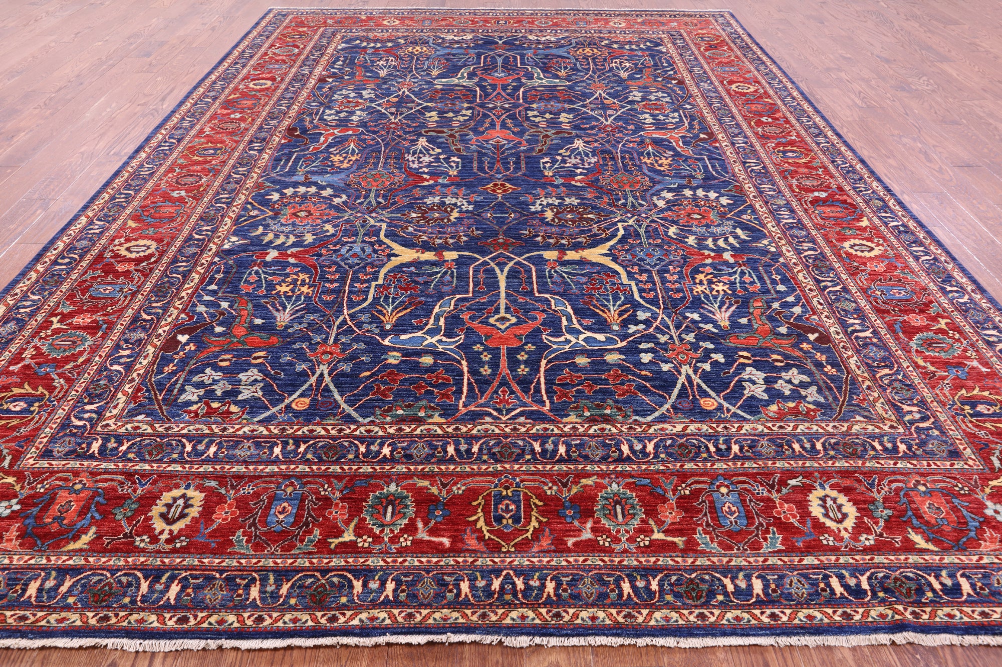 Blue Persian Fine Serapi Hand Knotted Wool Rug - 9' 10" X 13' 7" - Golden Nile
