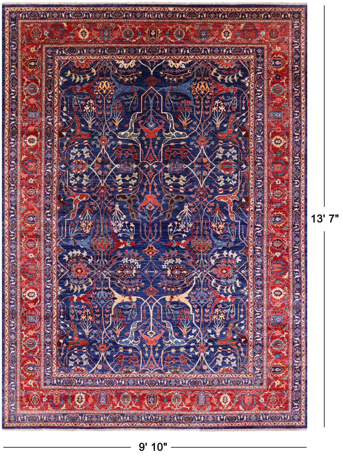Blue Persian Fine Serapi Hand Knotted Wool Rug - 9' 10" X 13' 7" - Golden Nile