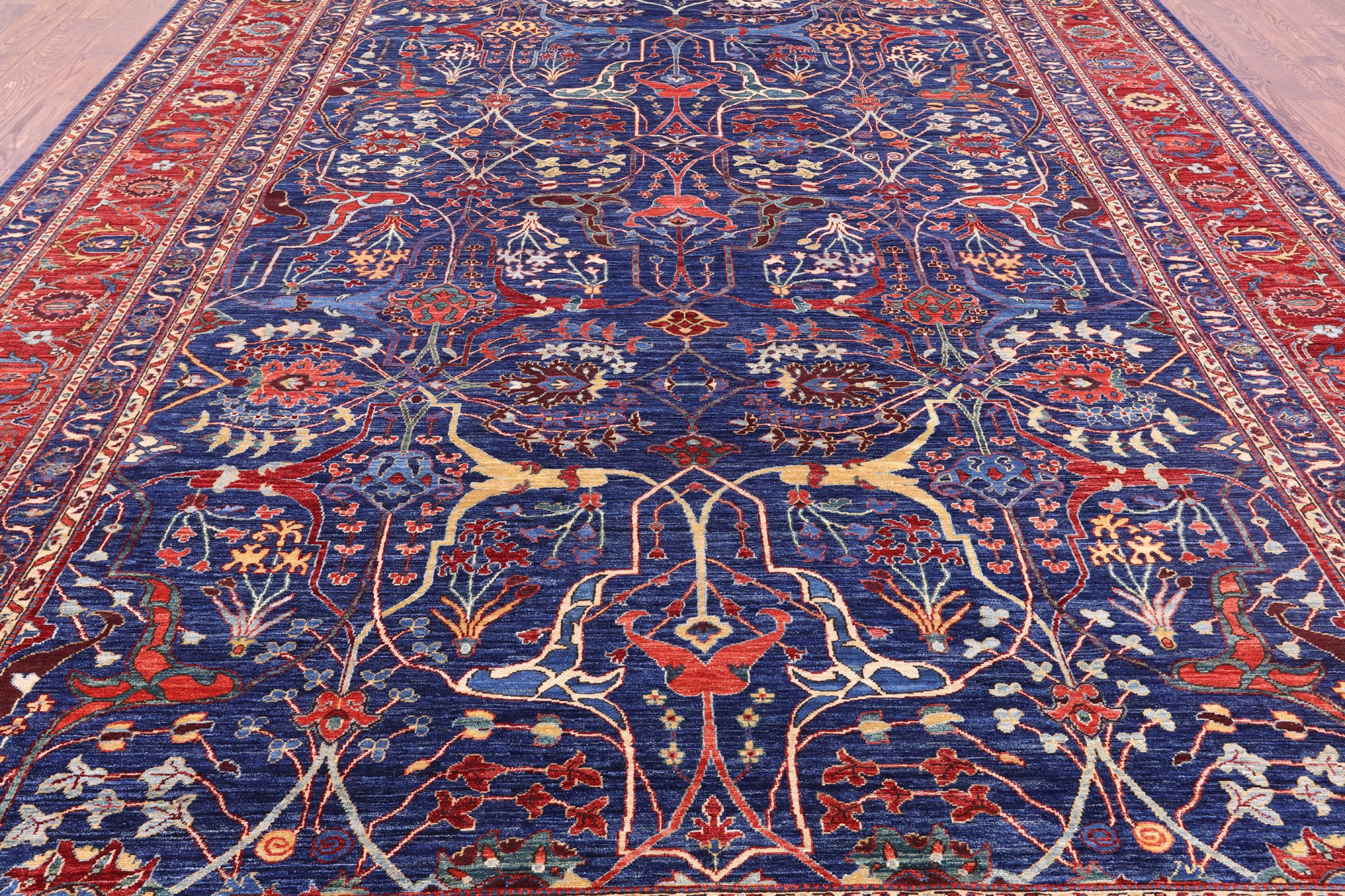 Blue Persian Fine Serapi Hand Knotted Wool Rug - 9' 10" X 13' 7" - Golden Nile