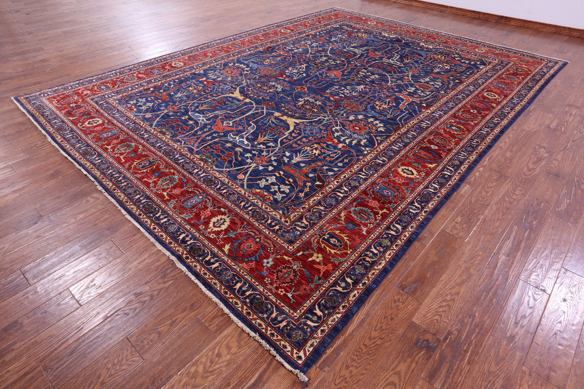 Blue Persian Fine Serapi Hand Knotted Wool Rug - 9' 10" X 13' 7" - Golden Nile