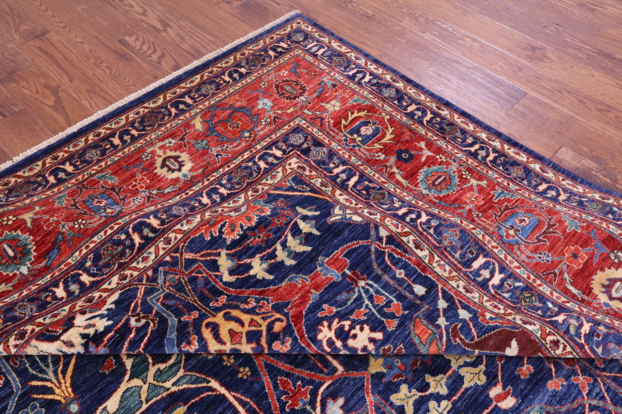 Blue Persian Fine Serapi Hand Knotted Wool Rug - 9' 10" X 13' 7" - Golden Nile
