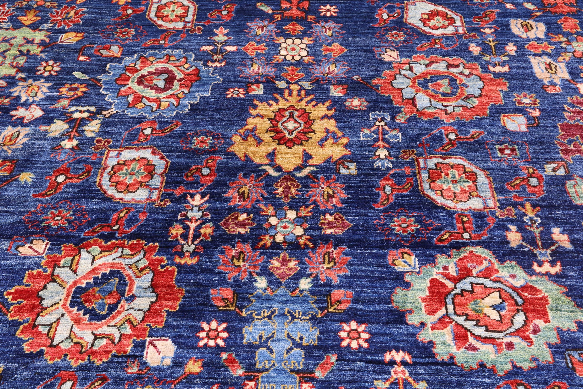 Blue Persian Fine Serapi Hand Knotted Wool Rug - 9' 11" X 13' 2" - Golden Nile