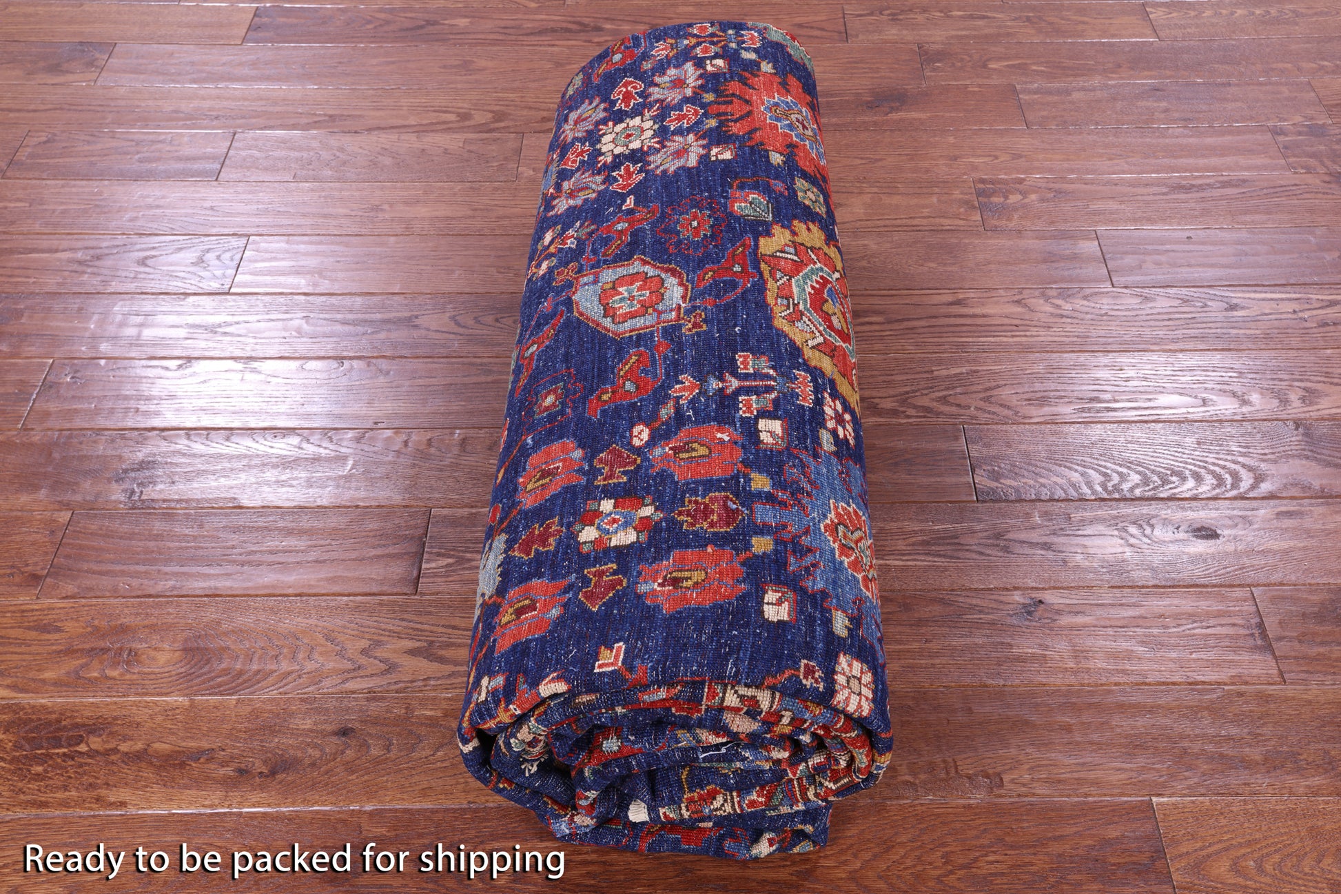 Blue Persian Fine Serapi Hand Knotted Wool Rug - 9' 11" X 13' 2" - Golden Nile