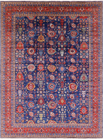 Blue Persian Fine Serapi Hand Knotted Wool Rug - 9' 11