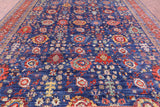 Blue Persian Fine Serapi Hand Knotted Wool Rug - 9' 11" X 13' 2" - Golden Nile